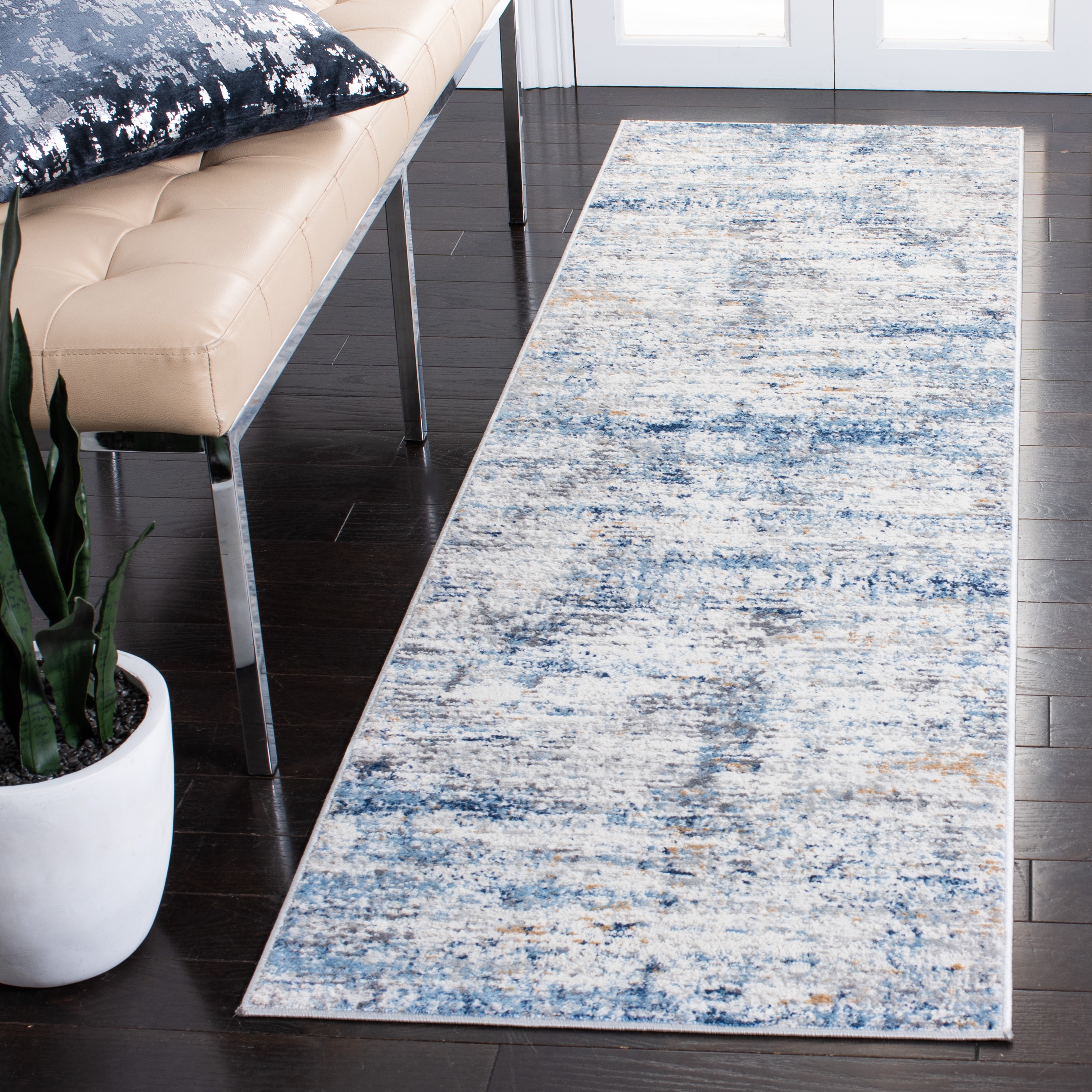Safavieh ALA487A-28 Amelia Barbora 2 x 8 (ft) Loomed Synthetic Ivory/Blue Rectangular Indoor Distressed/Overdyed Bohemian/Eclectic Runner rug