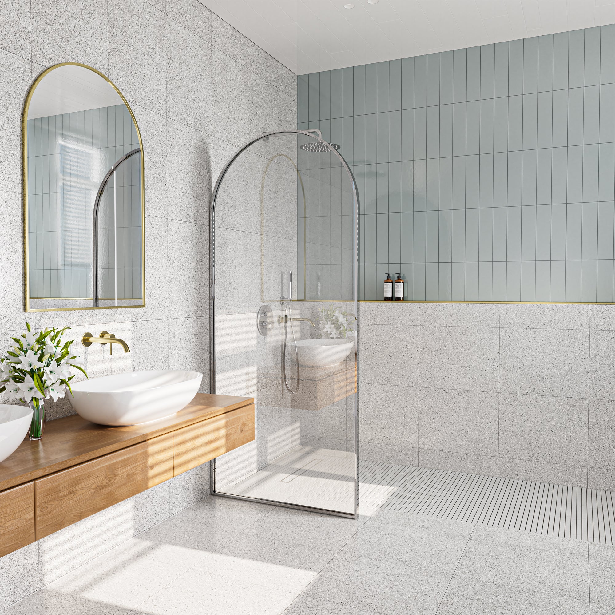 Boyel Living BL13SN023478CH 34 in. W x 78 in. H Framed Fixed Shower Door Arched Shower Door in Chrome with 3/8 in. Clear Glass