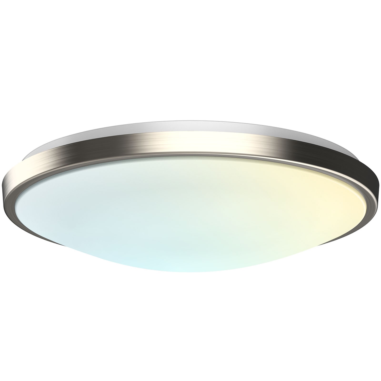 Luxrite Flush Mount 3.5-in Brushed Nickel Outdoor 1 -Light LED Tunable White Motion Sensor Flush Mount Light with Plastic Shade