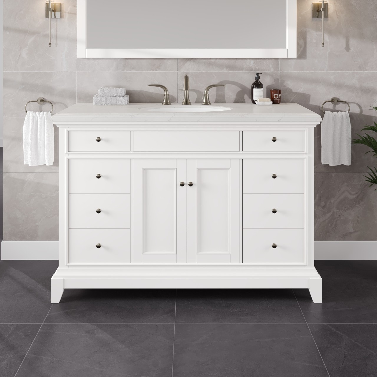 Eviva Elite Stamford 48-in White Undermount Single Sink Bathroom Vanity with White Quartz Top Stainless Steel | EVVN709-48WH-Q