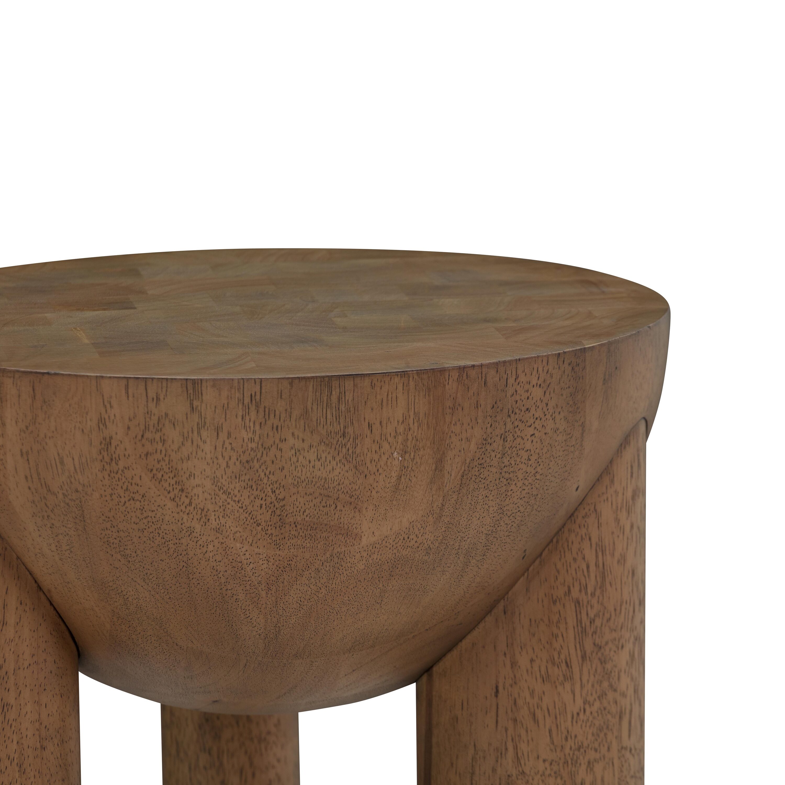 Cognac Brown Round Rubberwood Accent Table