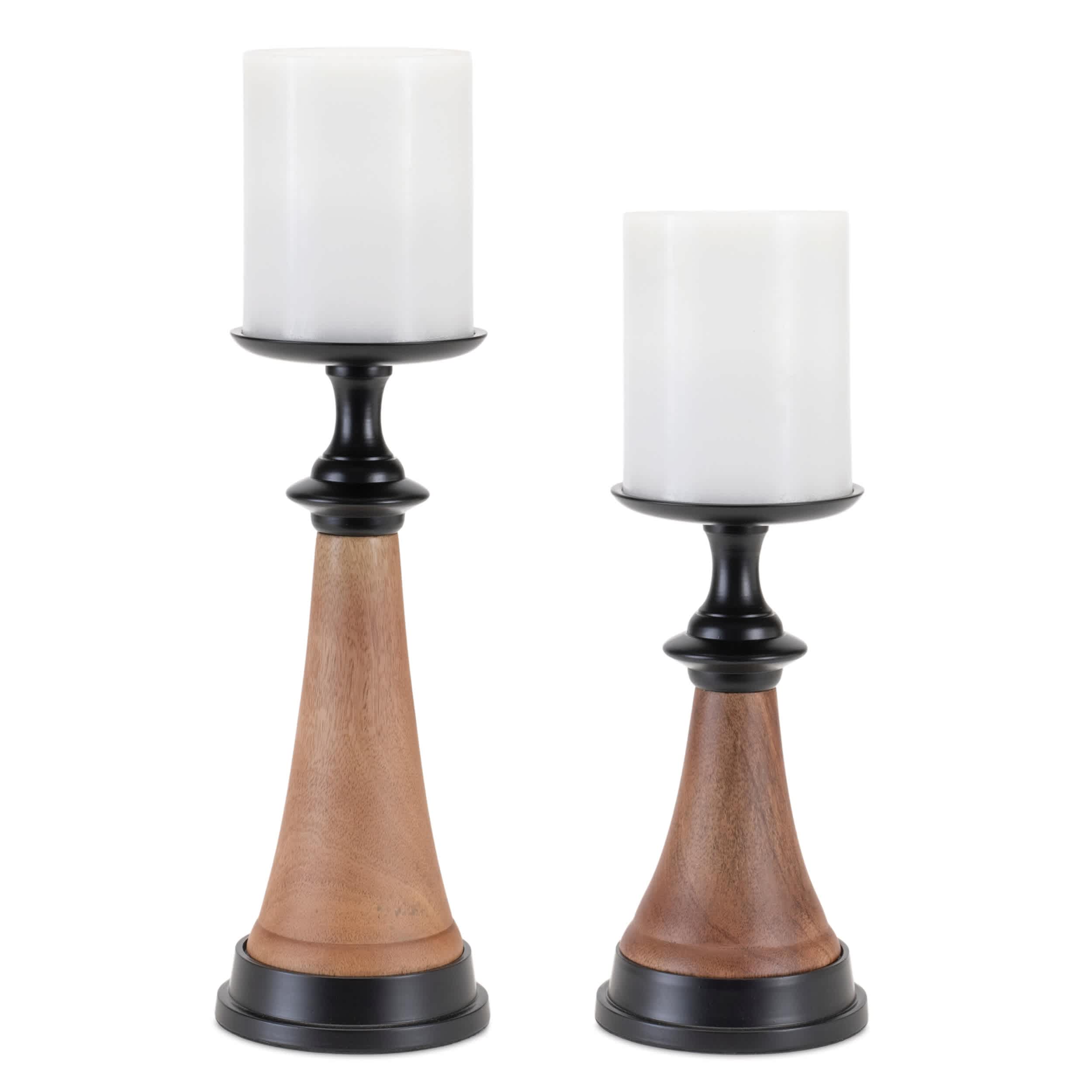 Melrose International - Tapered Wood and Metal Candle Holder (Set of 2)