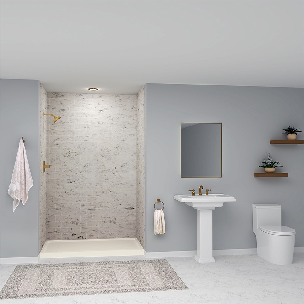 Transolid SWK603696-49 SaraMar 60-in W x 36-in D x 96-in H Sand Creme 3.0 -Piece Glue Up Alcove Shower panel kit