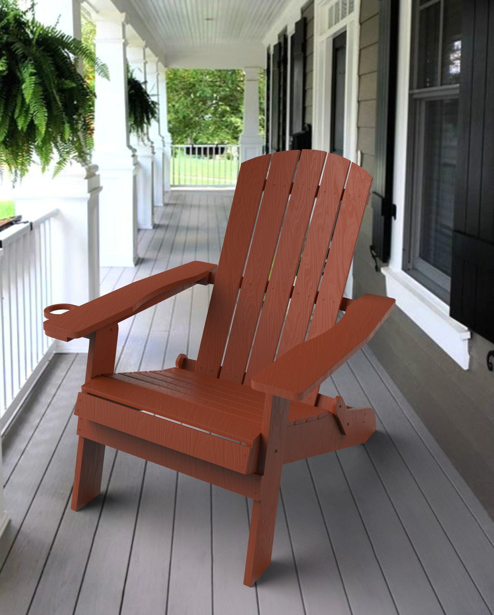 Tranquilo Depot T-G1009CUP-RED Folding Red Adirondack Chair Stationary Adirondack Chair with Solid Seat