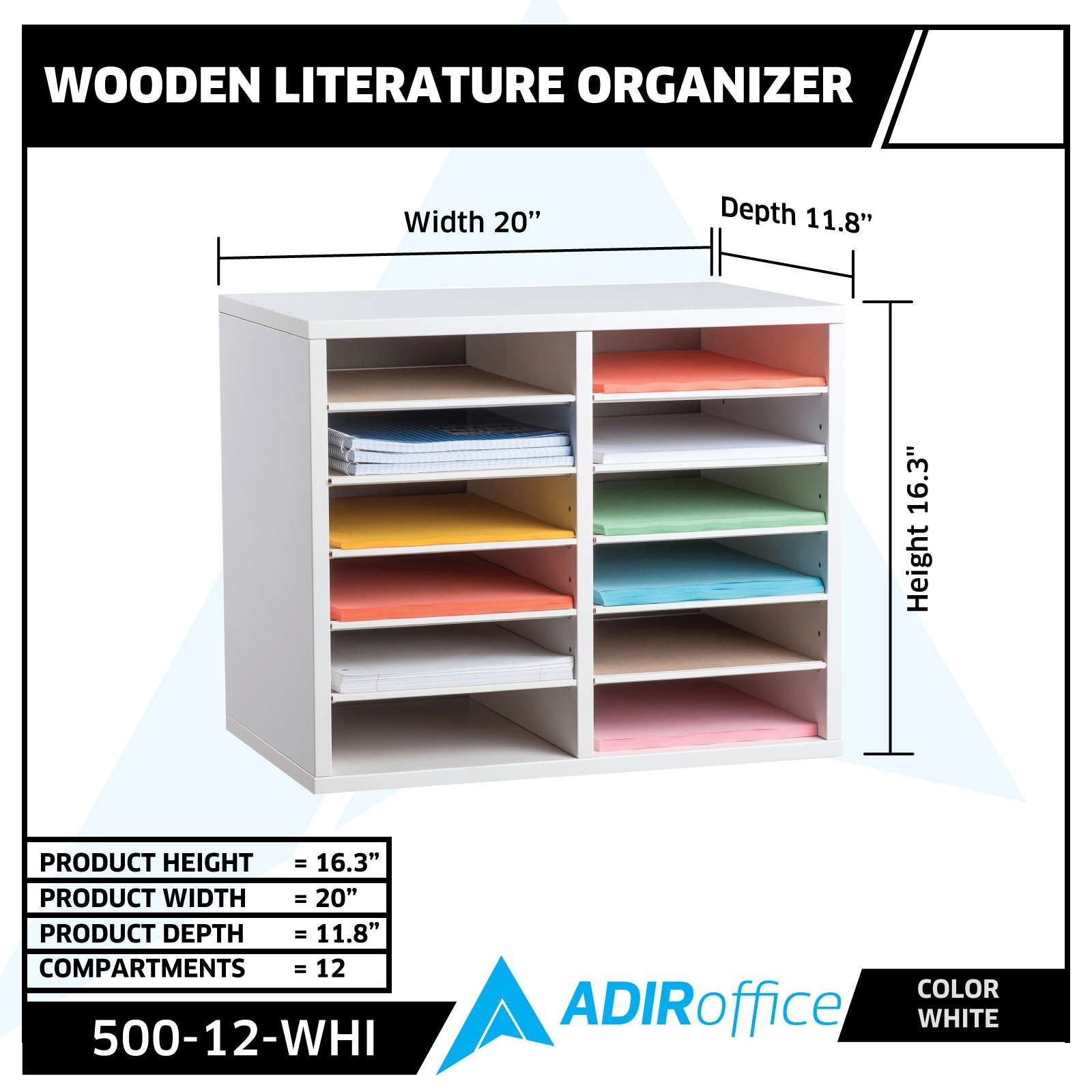 AdirOffice 12-Compartment White Mdf File Organizer in the Desktop ...