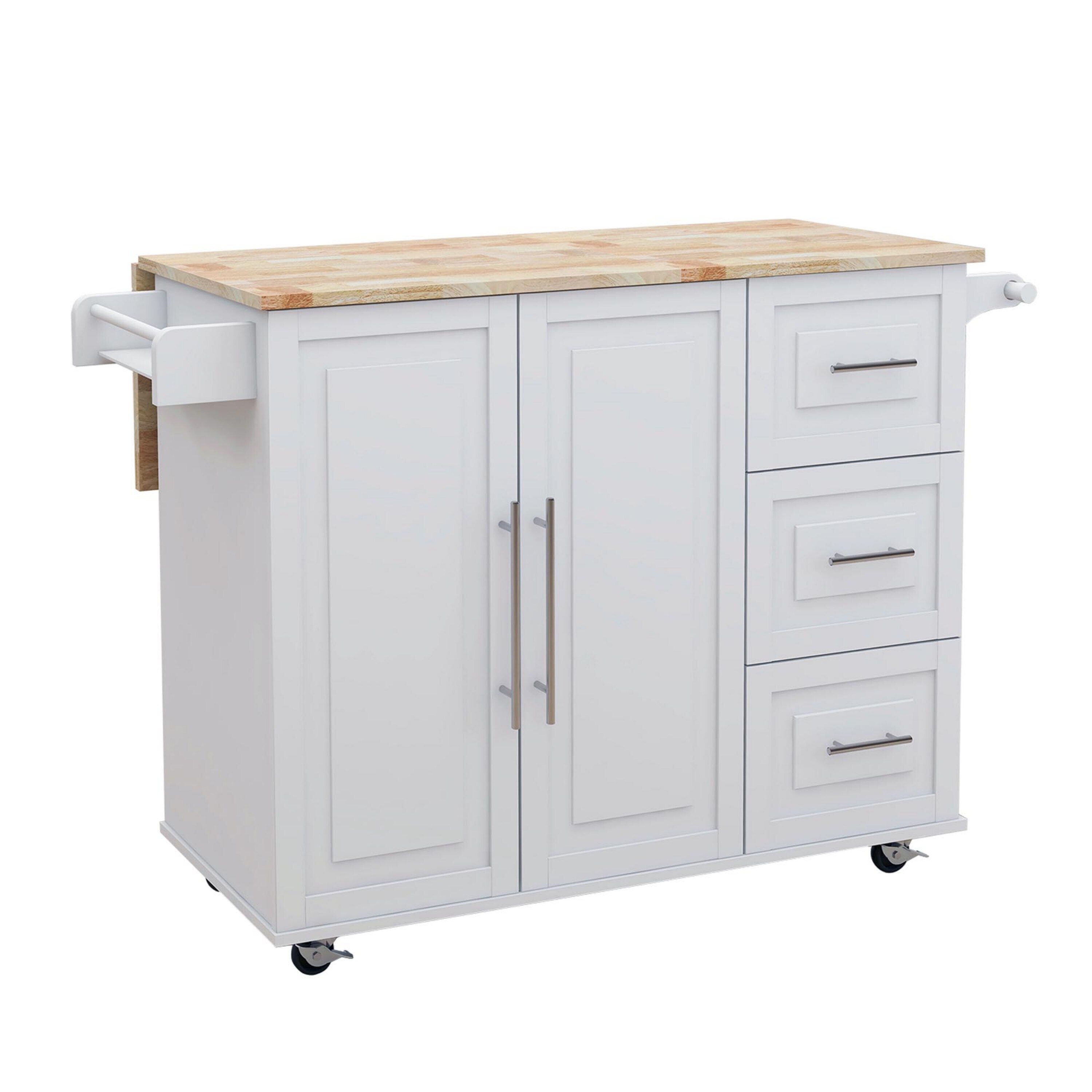 BABOOM White Mdf Base with Wood Top Rolling Kitchen Island (17-in x 50-in x 36.9-in)