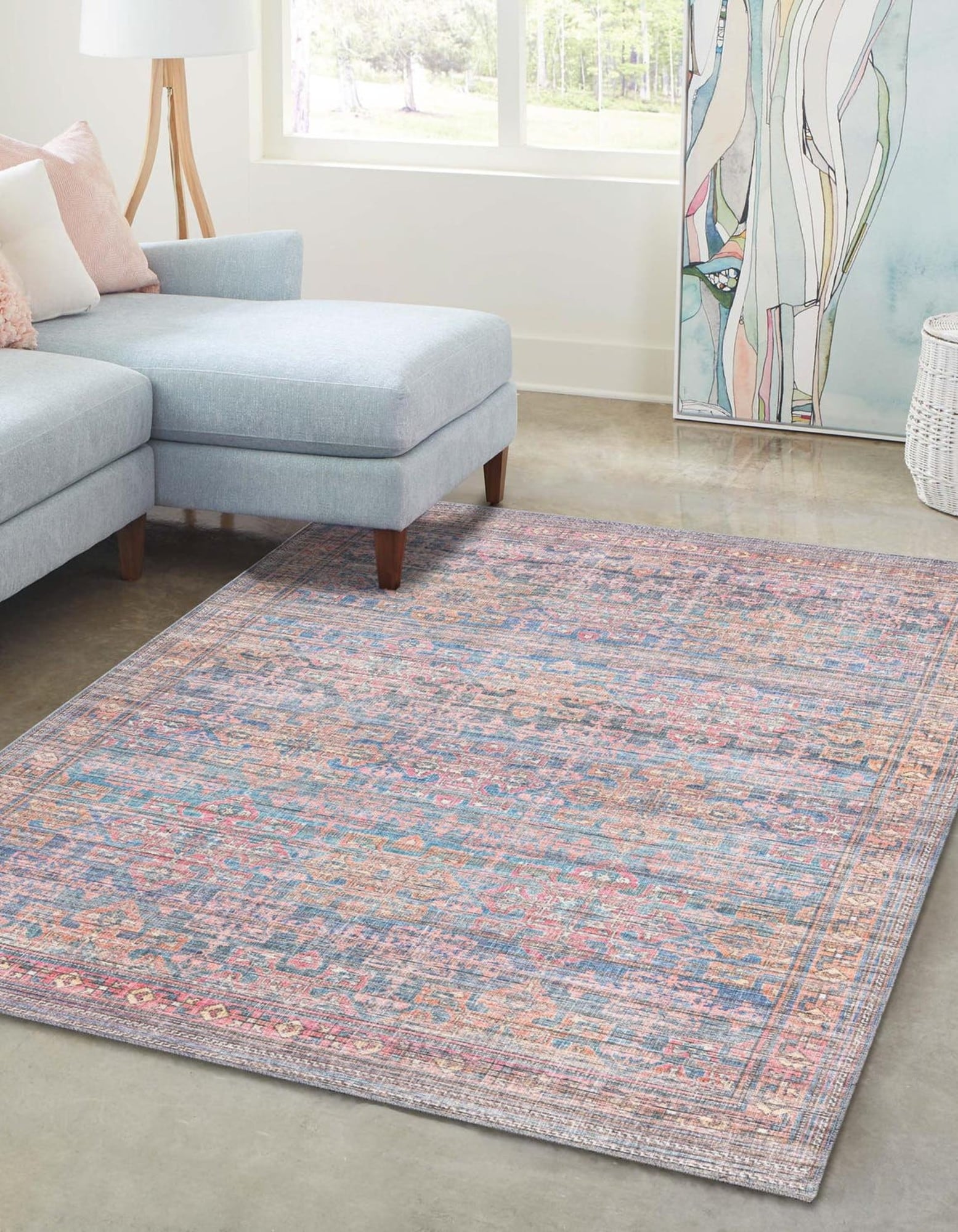 Nostalgia Antique Blue 9' x 12' Washable Synthetic Rug