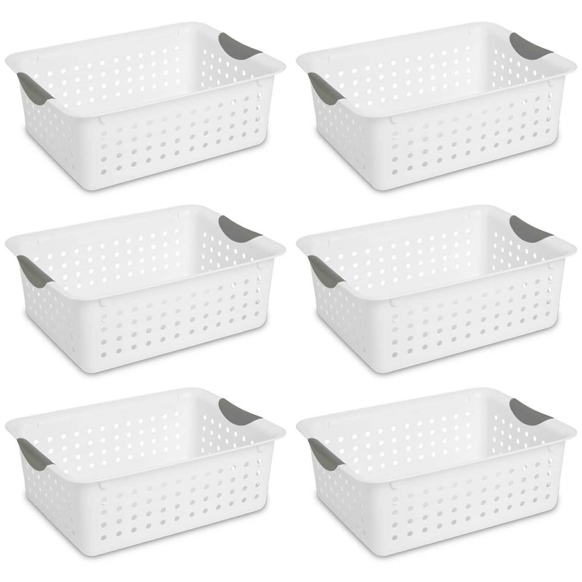 Sterilite Storage Crate, Stackable Plastic Bin Open Basket with Handles,  Organize Home, Garage, Office, School, Black, 6-Pack