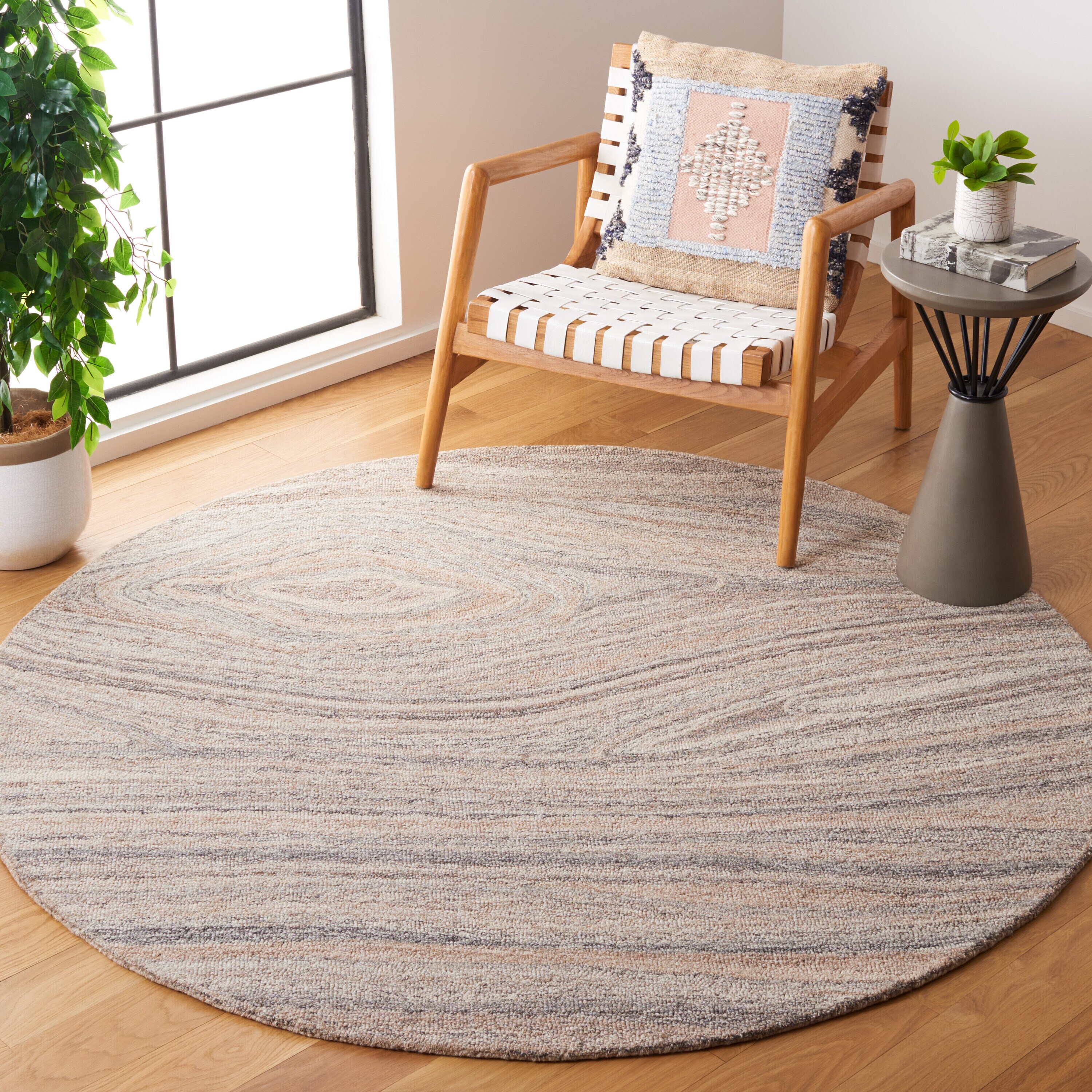  Abstract 901 Beige/Gray Contemporary 6ft x 6ft Round Rug