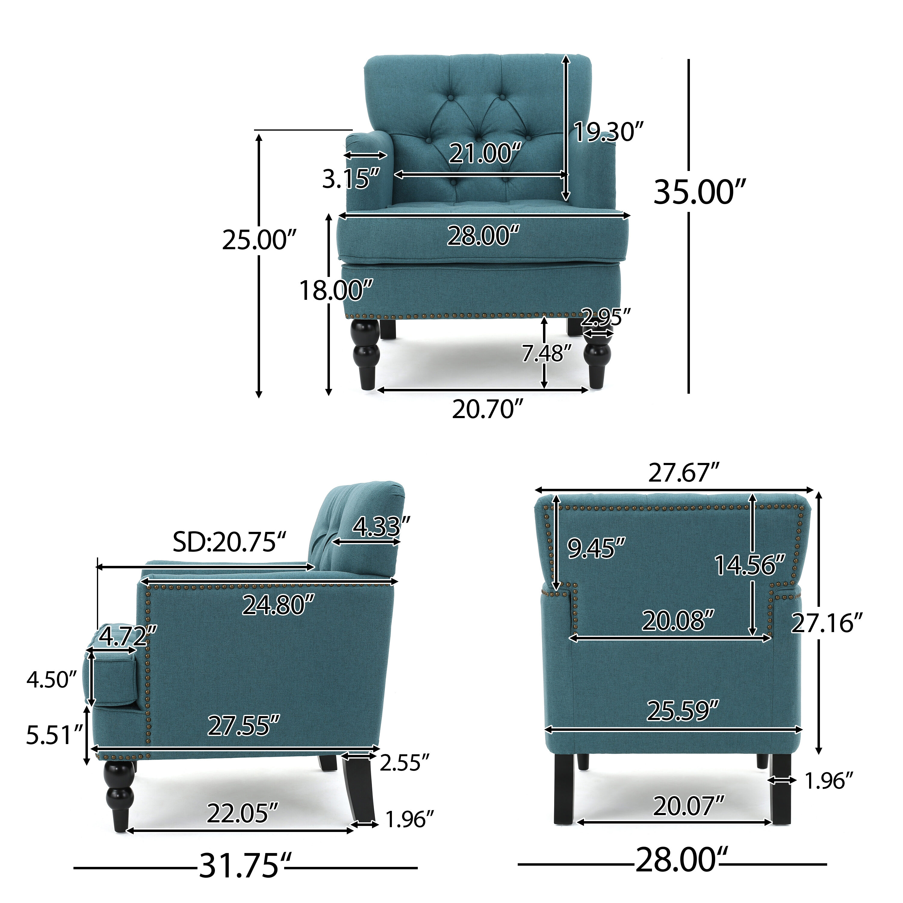 Handcrafted Medford Teal Linen Floral Accent Chair