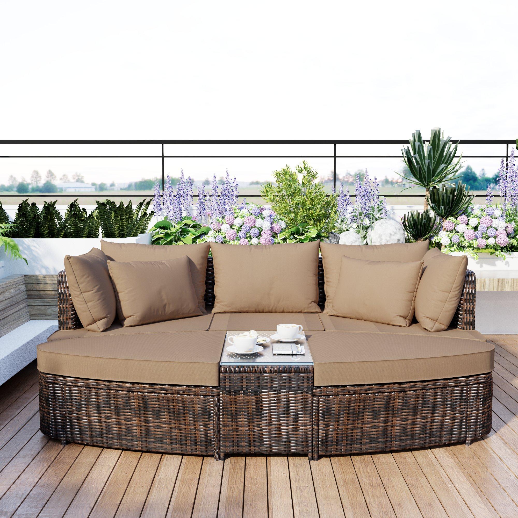 Bayfeve BFTP-20E-PCS 6 -Piece Rattan Patio Conversation Set with Brown Cushions
