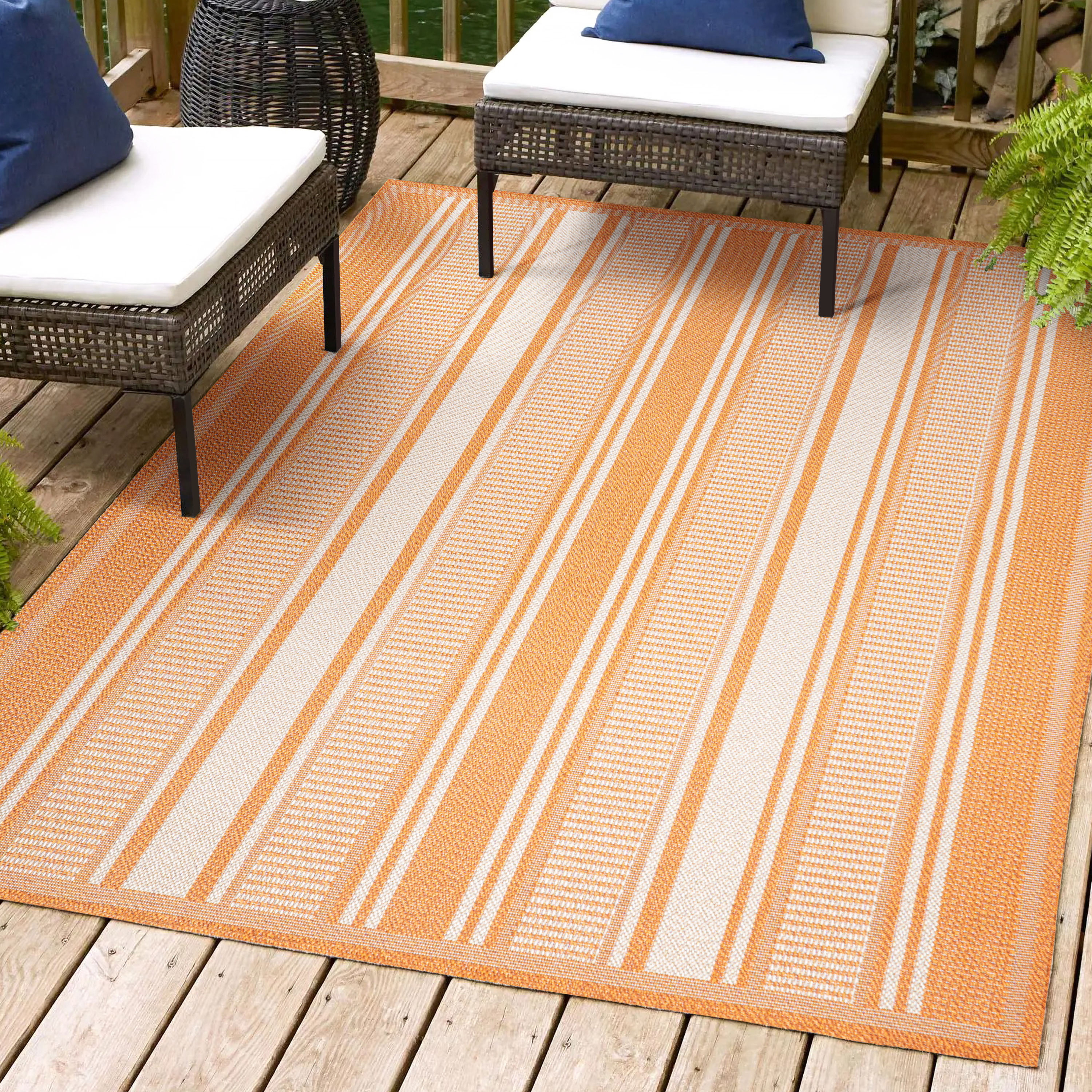 JONATHAN  Y SMB202C-3 Santa Monica Haynes 3 x 5 (ft) Loomed Polypropylene Orange/Cream Rectangular Indoor/Outdoor Stripe Farmhouse/Cottage Area rug