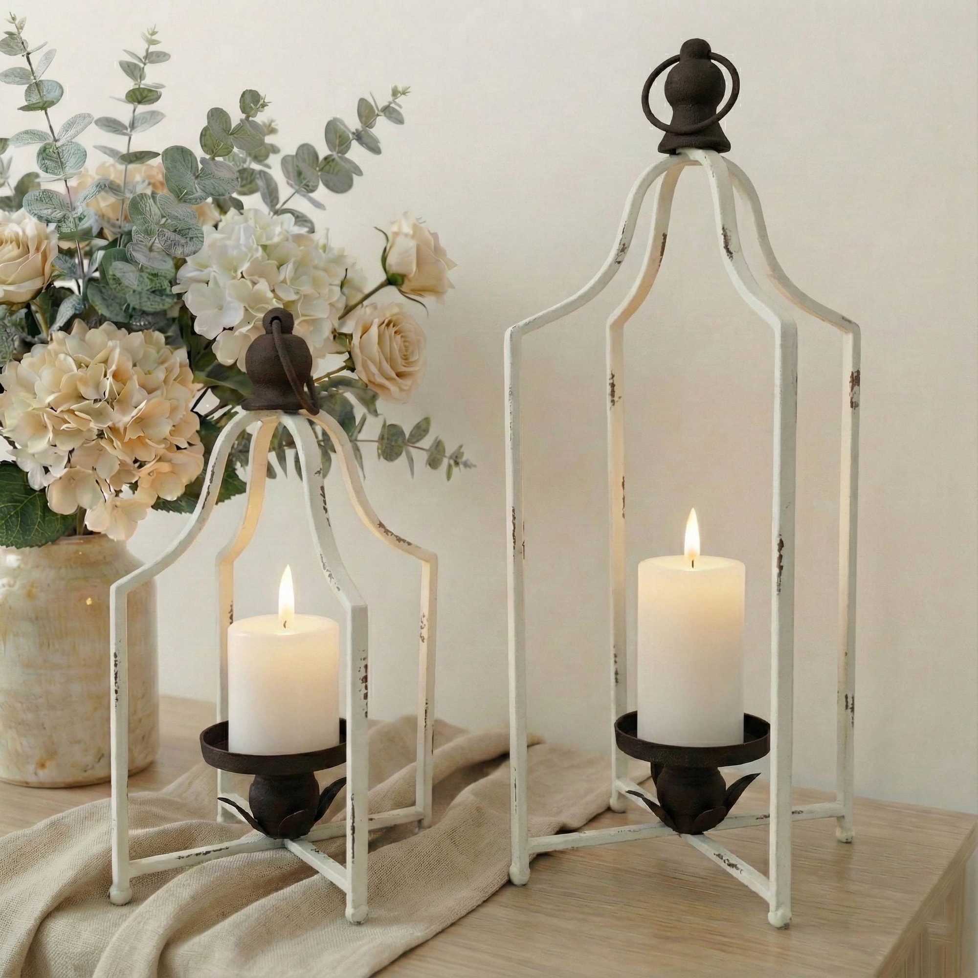 Justincity -  Decorative Lanterns Set Handcrafted Metal Iron Candle Holders Vintage Farmhouse Sty...