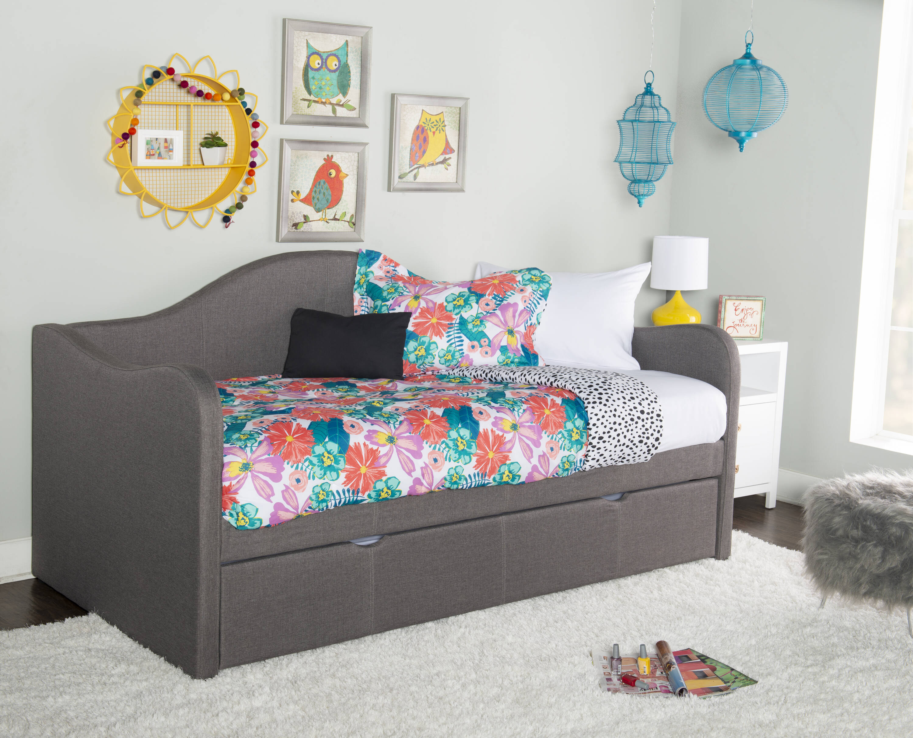 Powell Gray Upholstered Daybed With Trundle Bed Frame At 