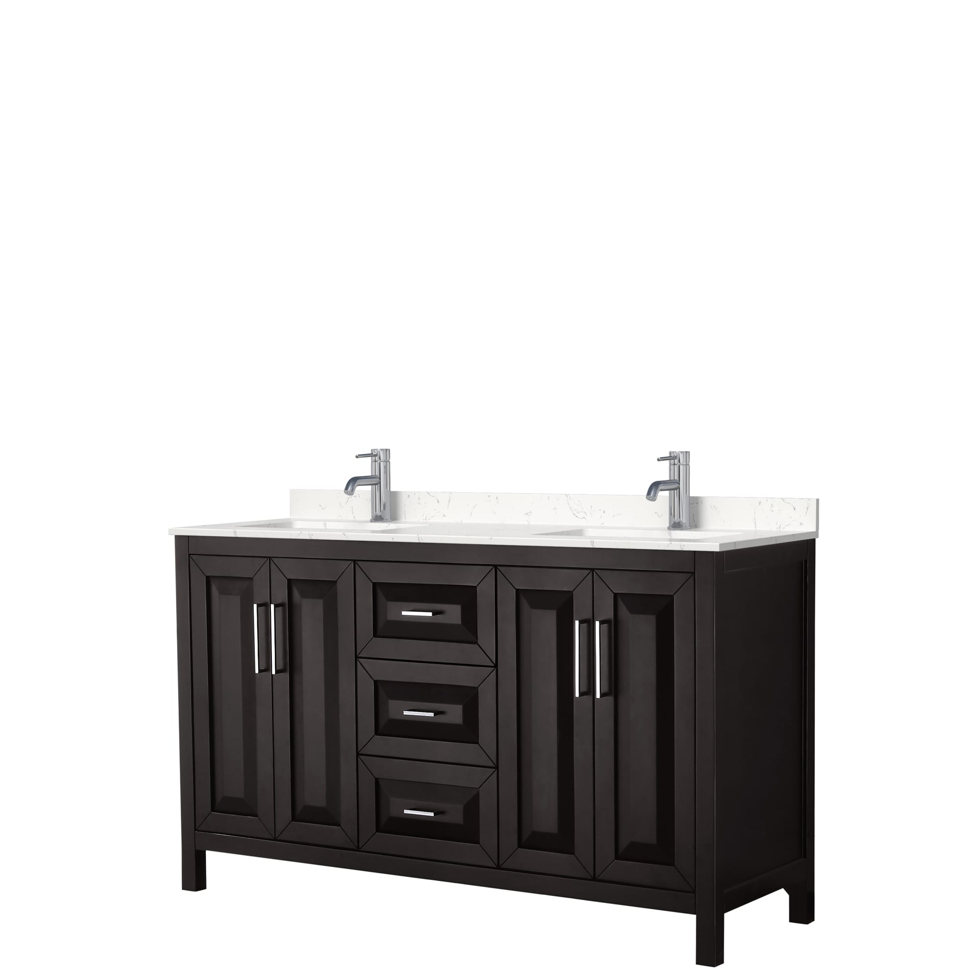 Wyndham Collection WCV252560DDEC2UNSMXX Daria 60-in Dark Espresso with Polished Chrome Trim Undermount Double Sink Bathroom Vanity with Carrara Cultured Marble Cultured Marble Top