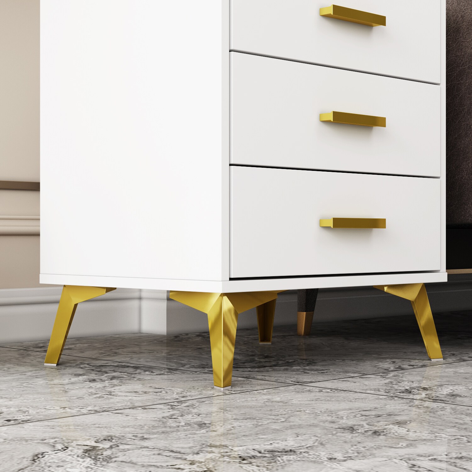 FUFU&GAGA 3-Drawer White Wood Chest of Drawers Bedside Table