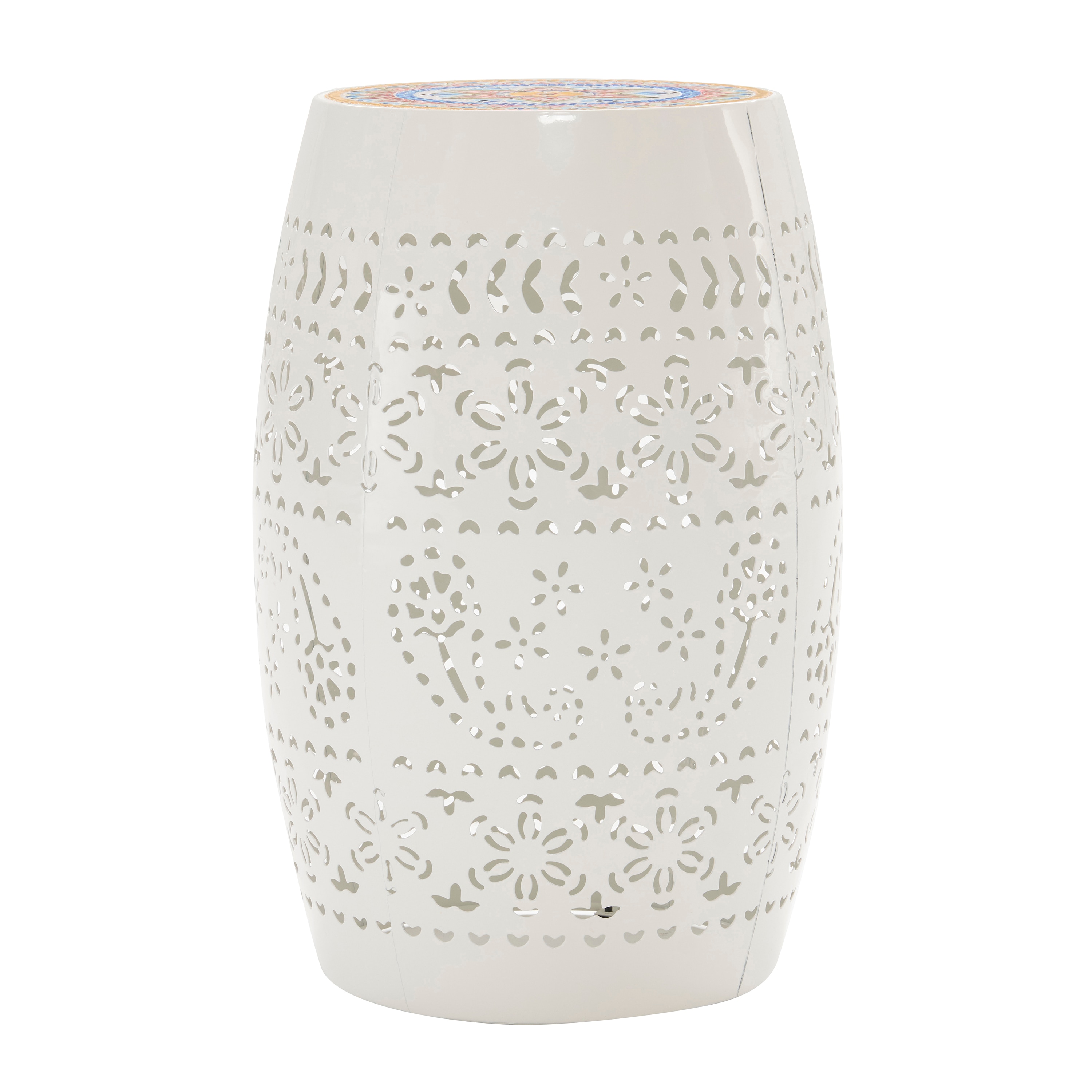 AHIOU HOME ZAAHG-P182376WGS 18.25-in White Steel Barrel Garden Stool