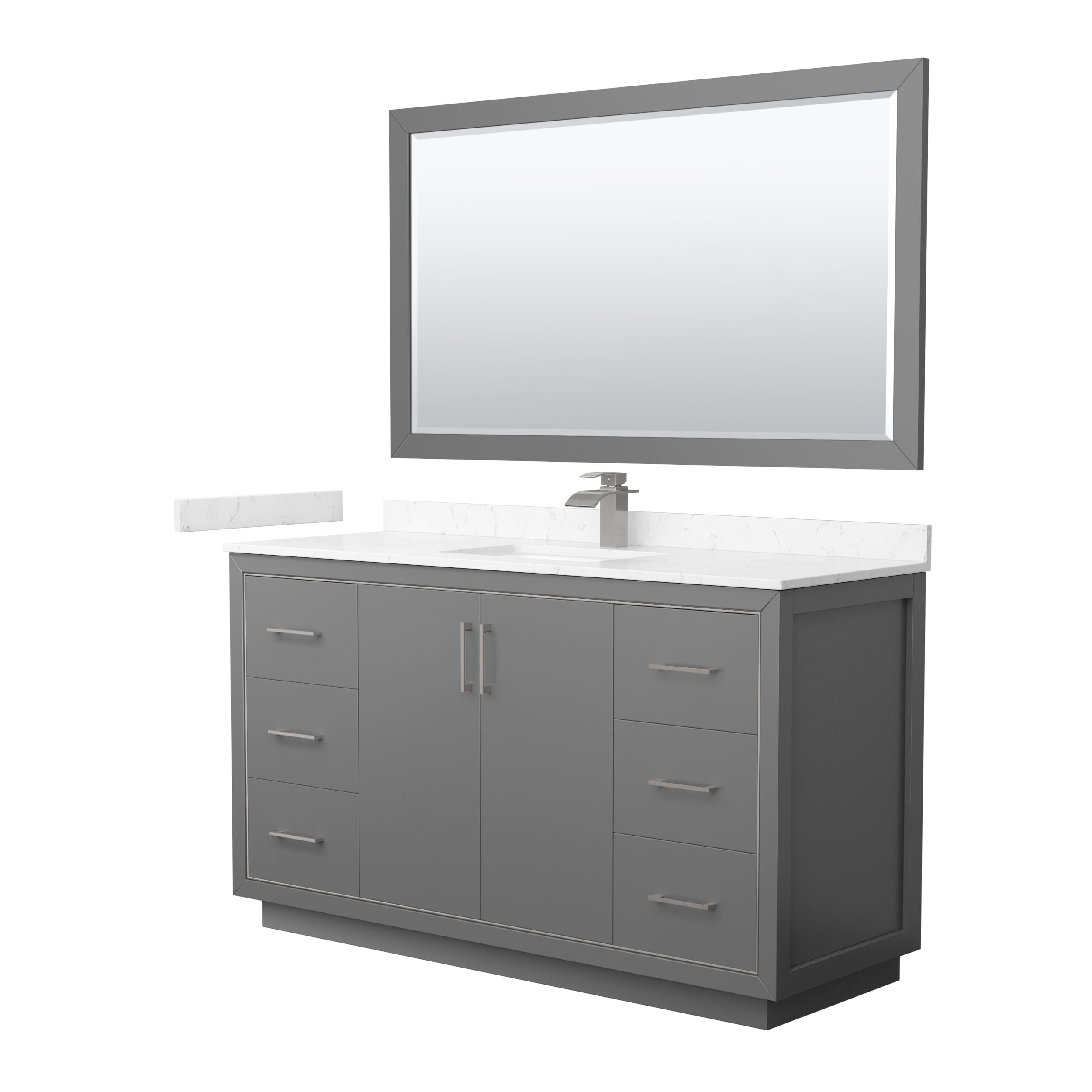 Wyndham Collection WCF111160SKGC2UNSM58 Icon 60-in Dark Gray with Brushed Nickel Trim Undermount Single Sink Bathroom Vanity with Carrara Cultured Marble Top (Mirror Included)
