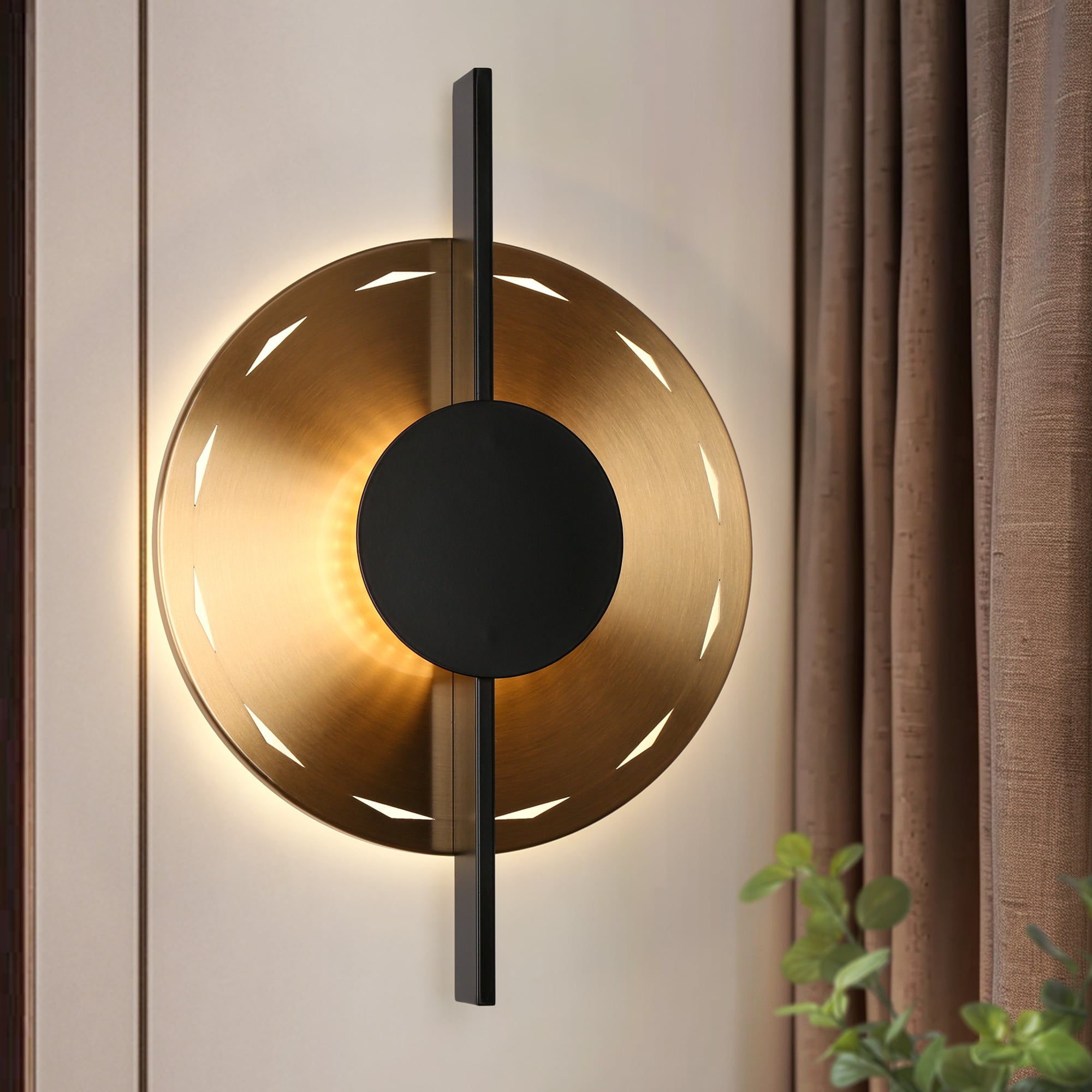 LNC HA05082 Callitropsis 12.6-in W 1 -Light Satin Gold Mid-century Integrated LED Wall Sconce