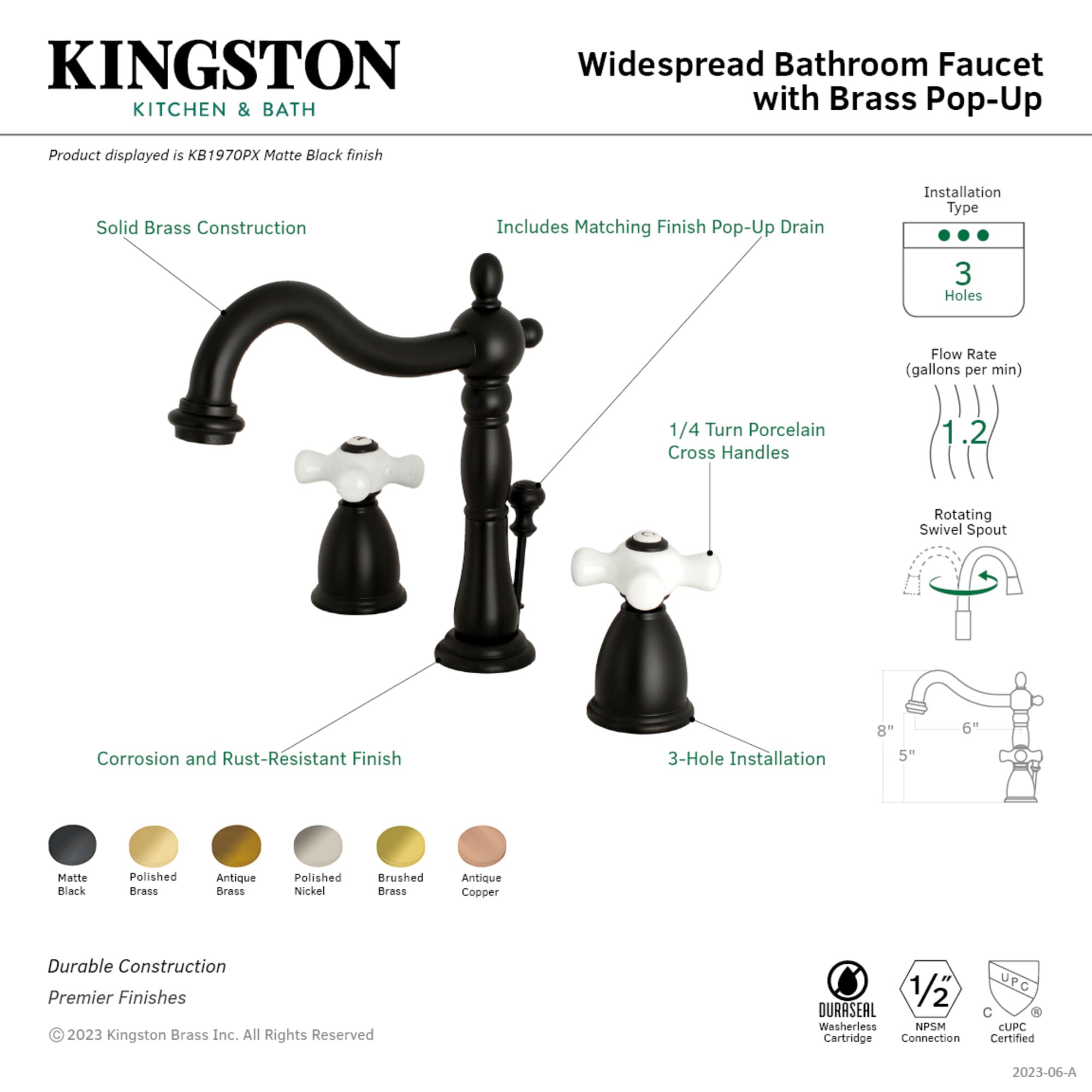 New Orleans Antique Brass Widespread Bathroom Faucet with Cross Handles