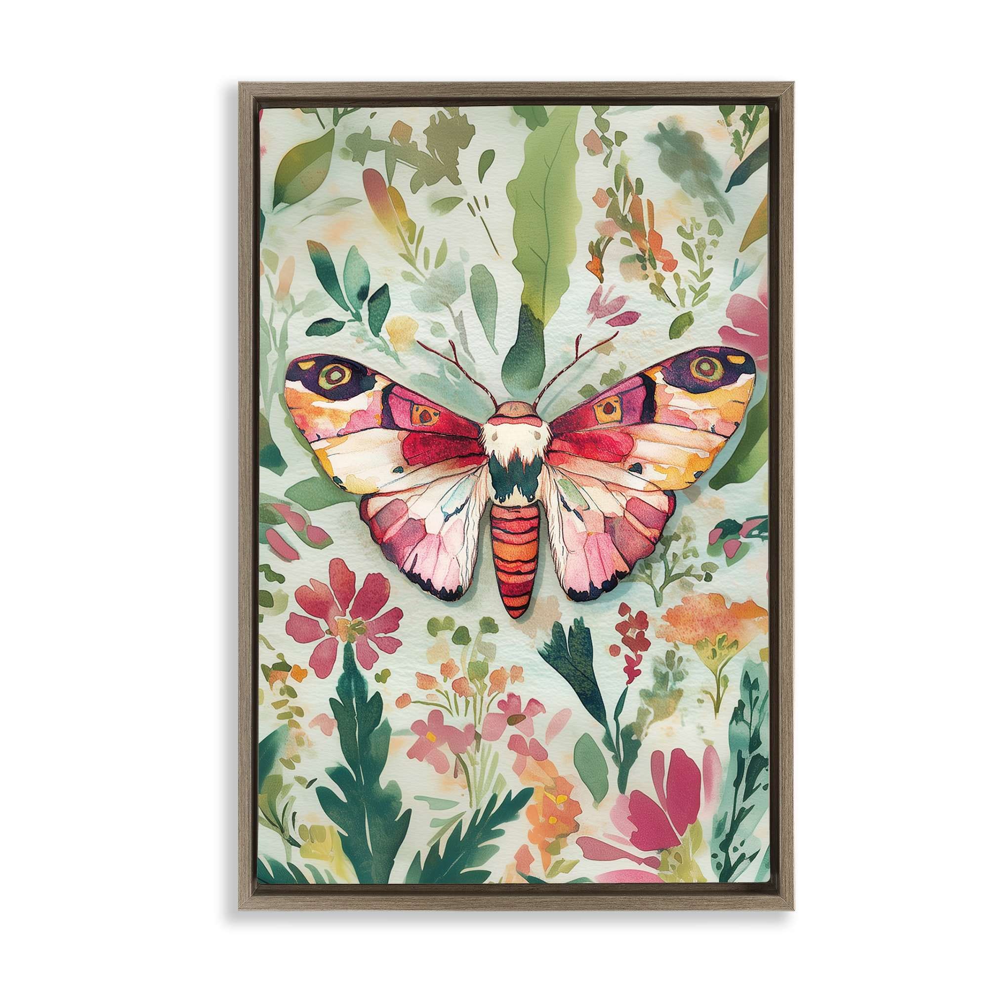Stupell Industries BT-873-FFE-16X24 Butterfly over Abstract Flowers Brown Framed Floater Canvas Wall Art By The Dutch Lady 17 x 25