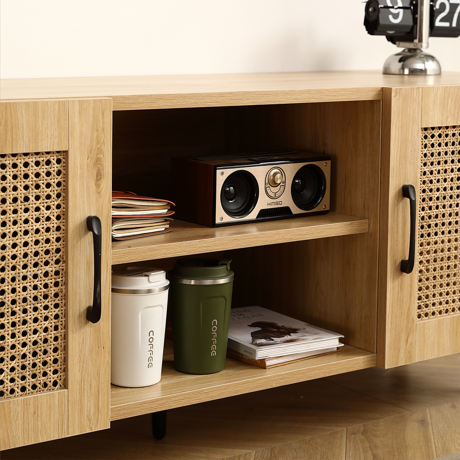 GZMR Oak TV Cabinet with Rattan Net Modern Contemporary Oak Tv Cabinet Accommodates 0032 GR CROV at Lowes