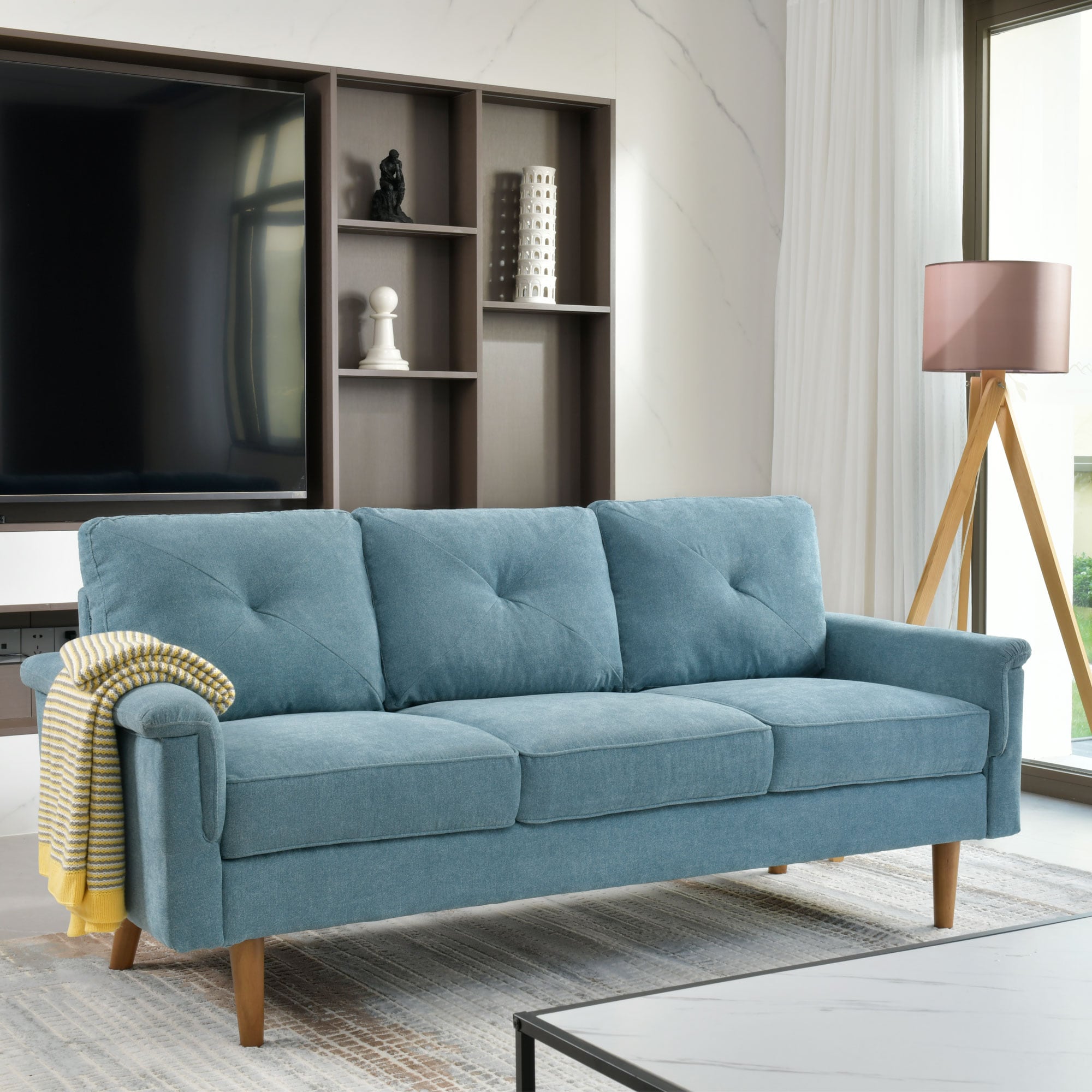 Ovios ONOP400 71.65-Inches Modern Blue 3 -seater Sofa