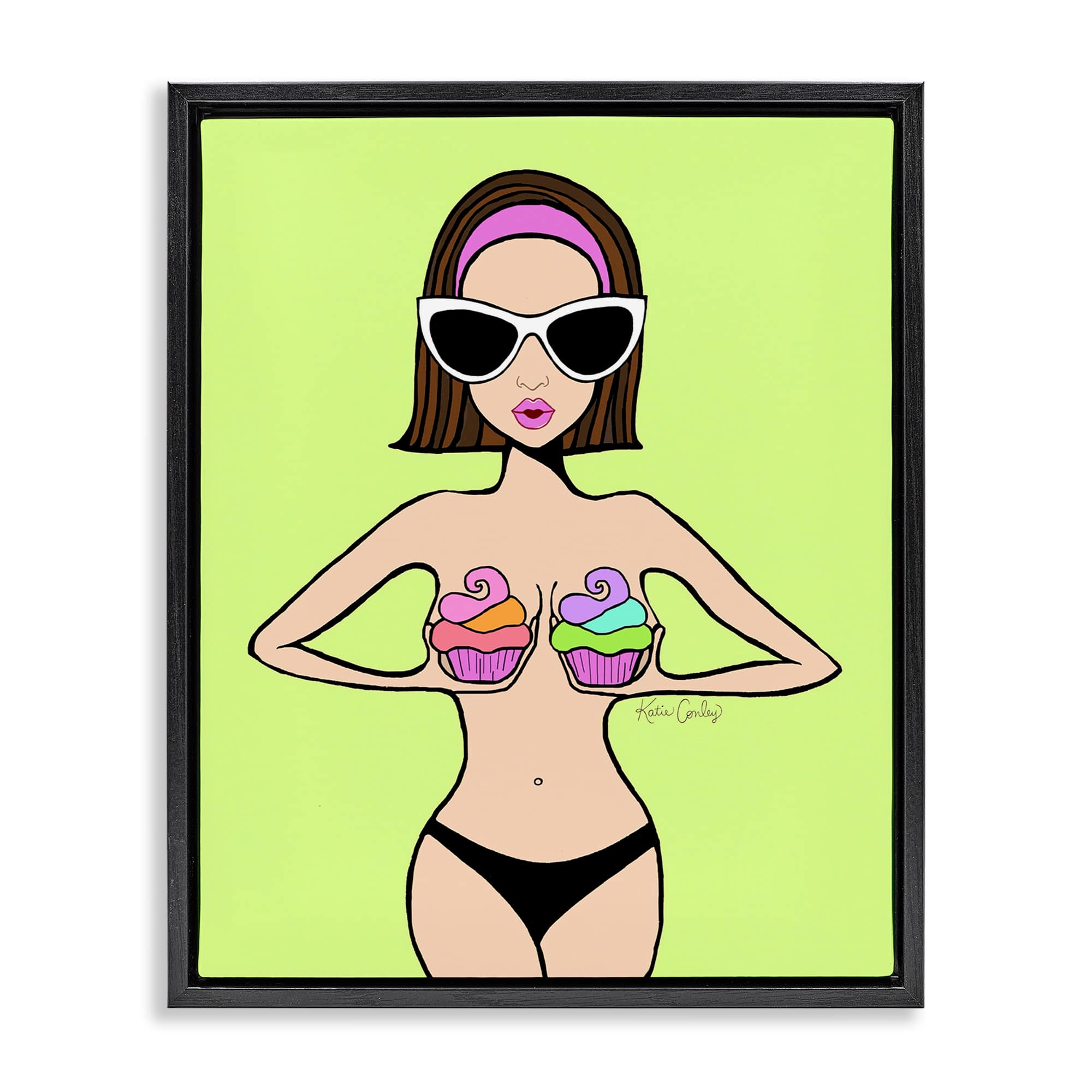 Stupell Industries BS-751-FFB-16X20 Glam Summer Gal and Cupcakes Black Framed Floater Canvas Wall Art By Katie Conley 17 x 21