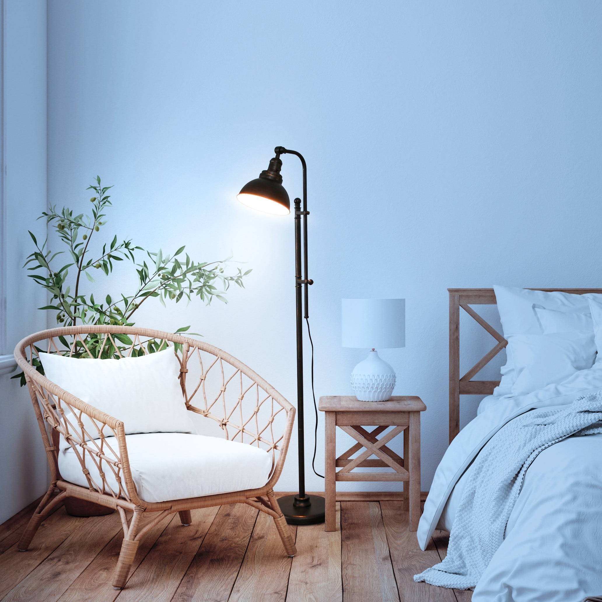 Bronze Adjustable Industrial LED Floor Lamp with Alexa Compatibility