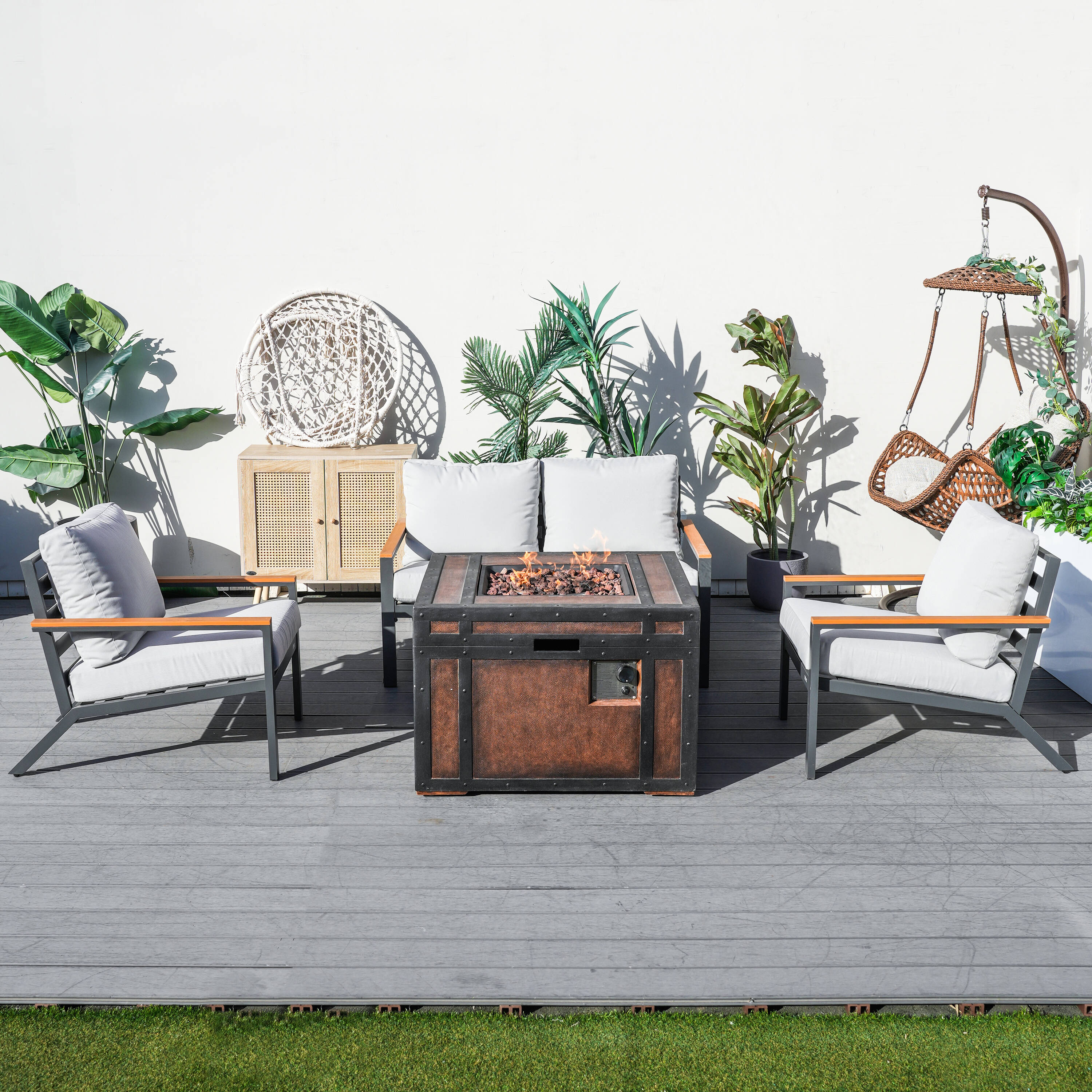 Direct Wicker DWG-2481LS2SC&2354T 4 -Piece 4 Patio Sofa Conversation Set with Gray Cushions
