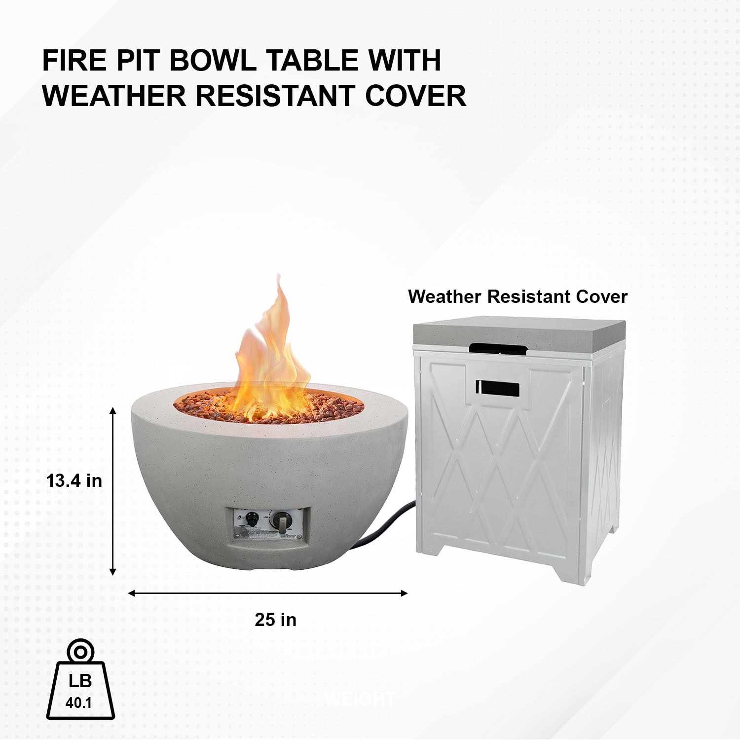 Light Gray Concrete Round Gas Fire Pit Table