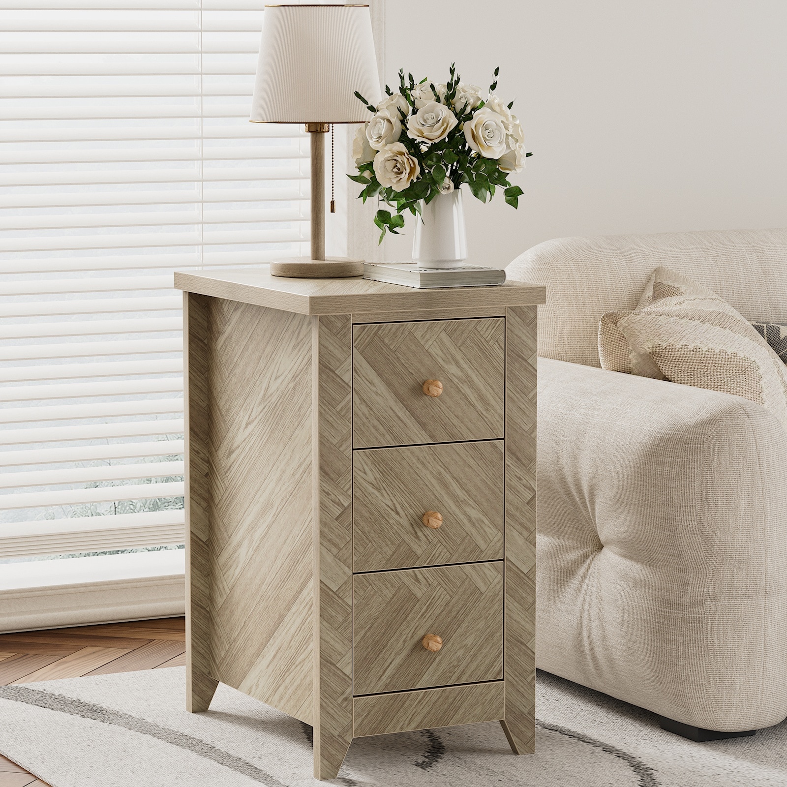 Delarpo H0119 14.17-in W x 25.79-in H Natural Wood Rectangular Midcentury End Table Assembly Required