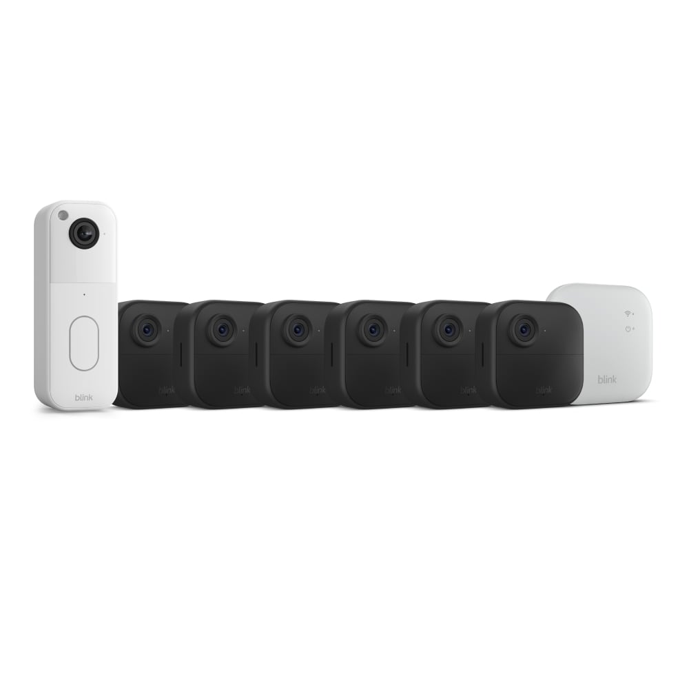 Blink  Outdoor 4 XR - Wireless Smart Security Camera 6-Pack + Video Doorbell, White Bundle (Sync Module Core Included)