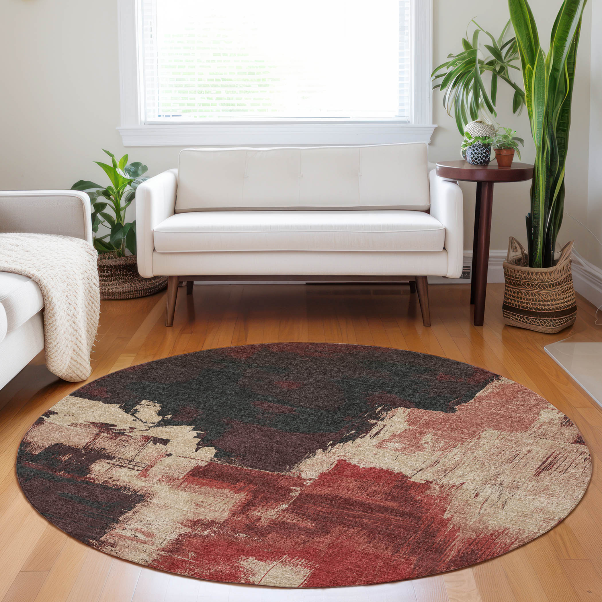 Addison Rugs ACN1333BI8RO Chantille ACN1333BI 8 x 8 (ft) Polyester Brick Round Indoor/Outdoor Geometric Machine washable Area rug