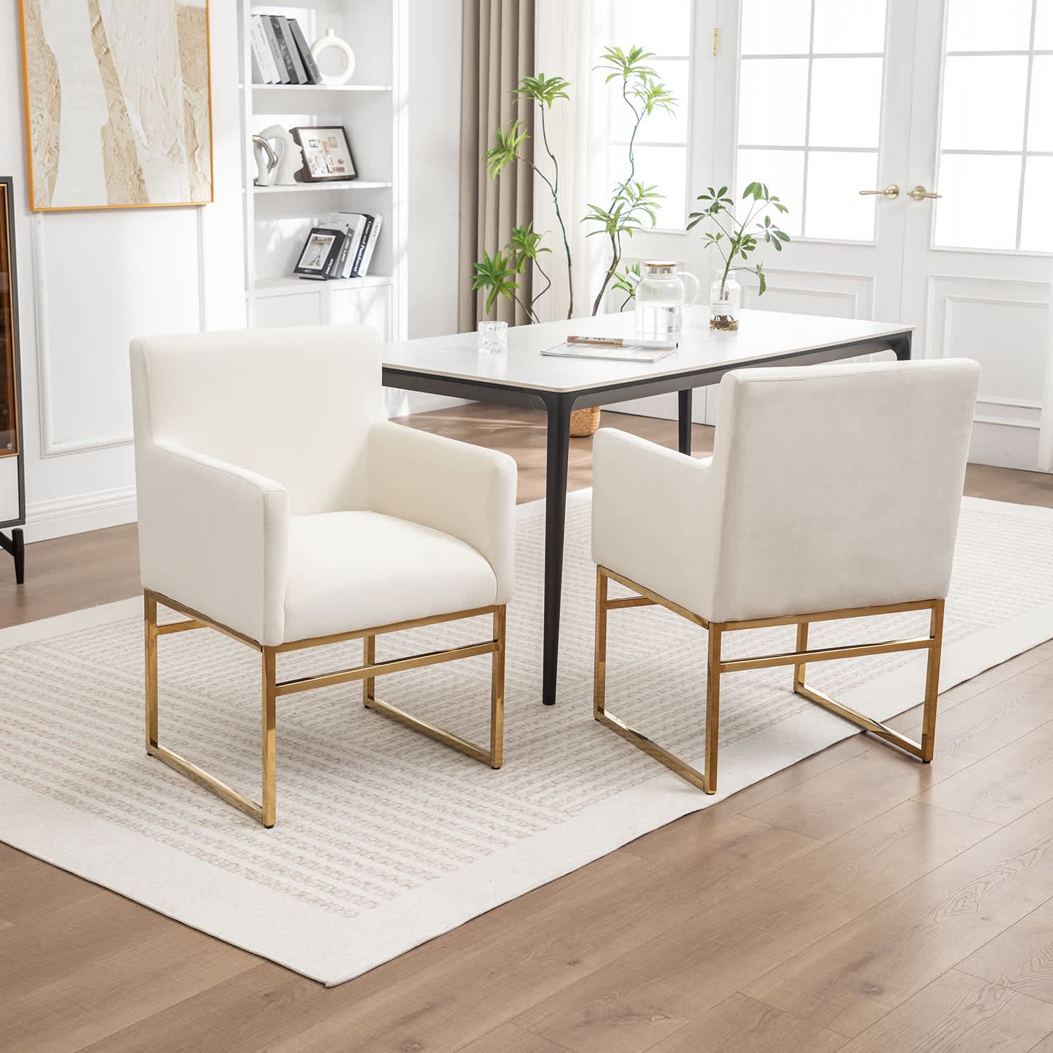 SEYNAR -  Modern Velvet Accent Arm Dining Chair Set of 2 with Metal Legs