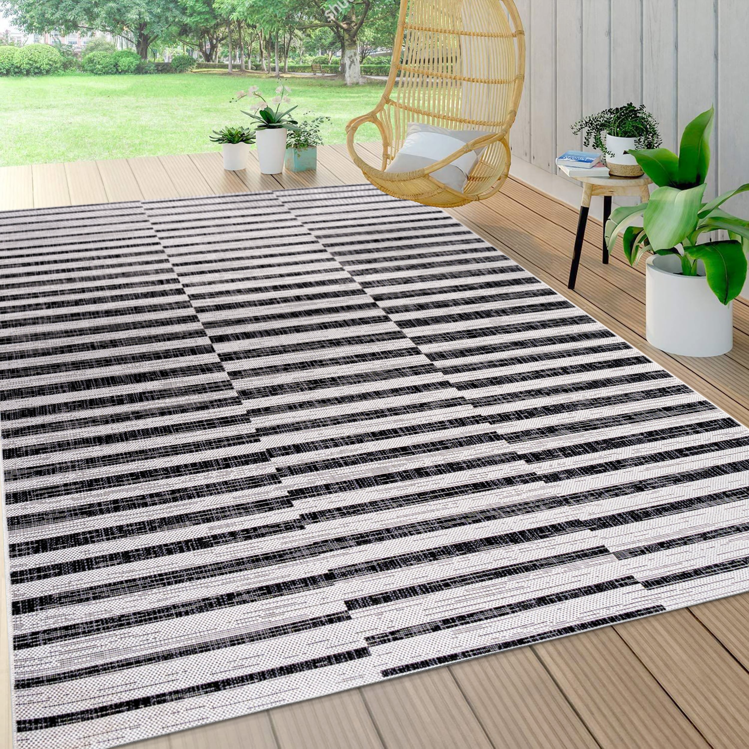 Envelor Beige 48 in. x 72 in. Stripes Floor Mat Indoor/Outdoor