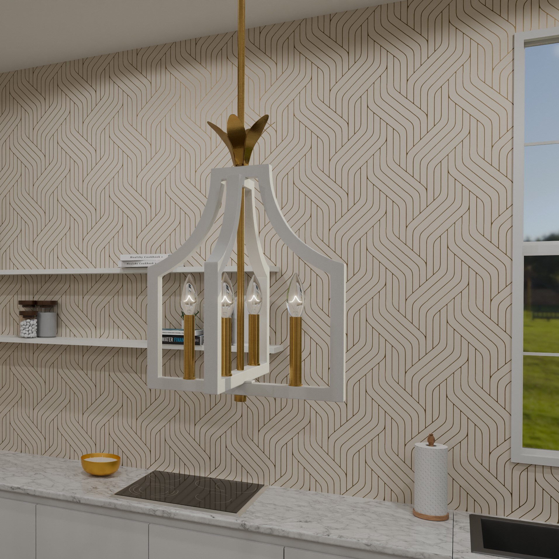 Quoizel DSL1814W Dusty Lane 4-Light Matte White Traditional Square Led, Medium Hanging Pendant Light