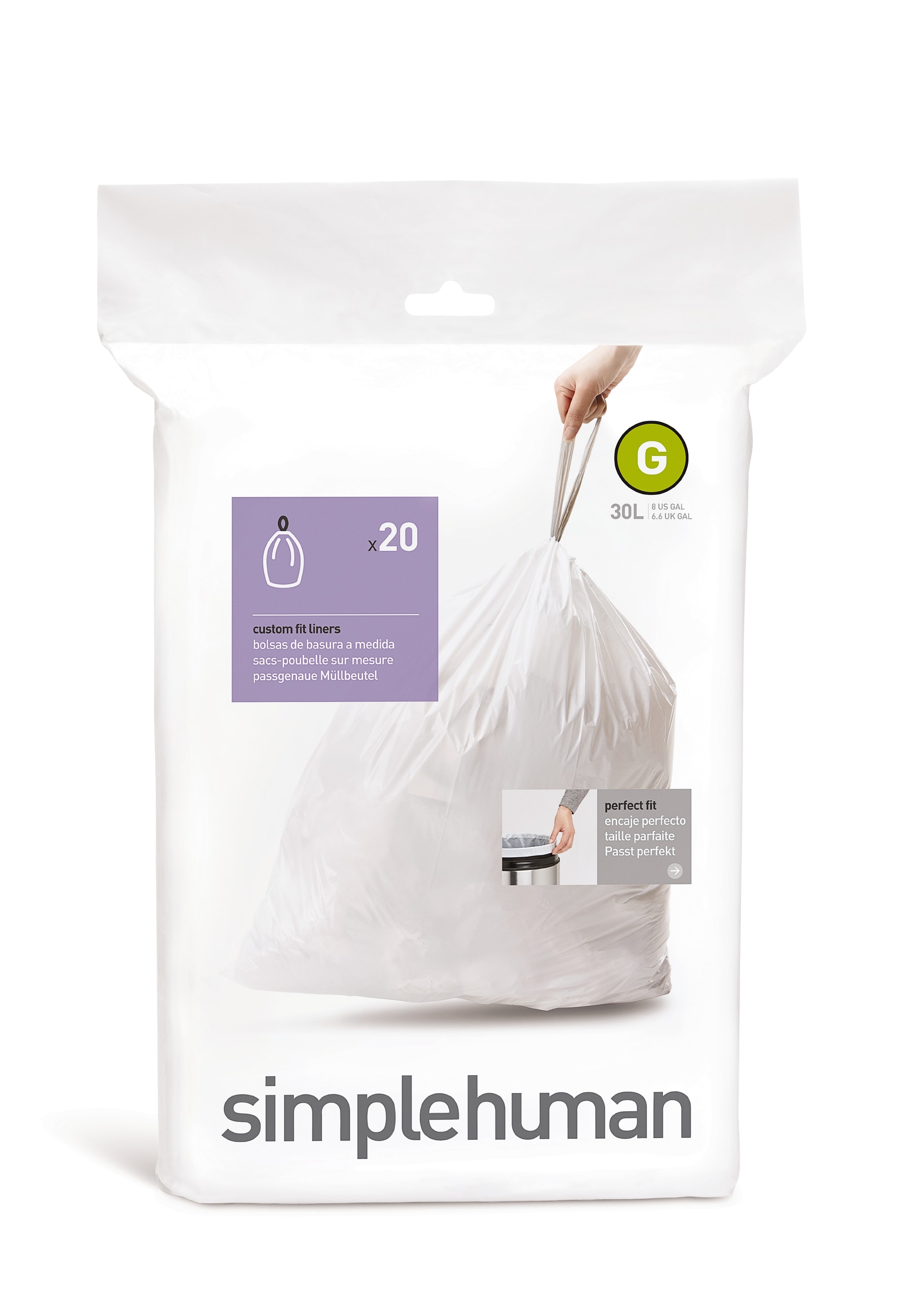 Simple Human Drawstring Trash Bags 100 pk Custom Fit 8 Gallon Garbage Can Code G 