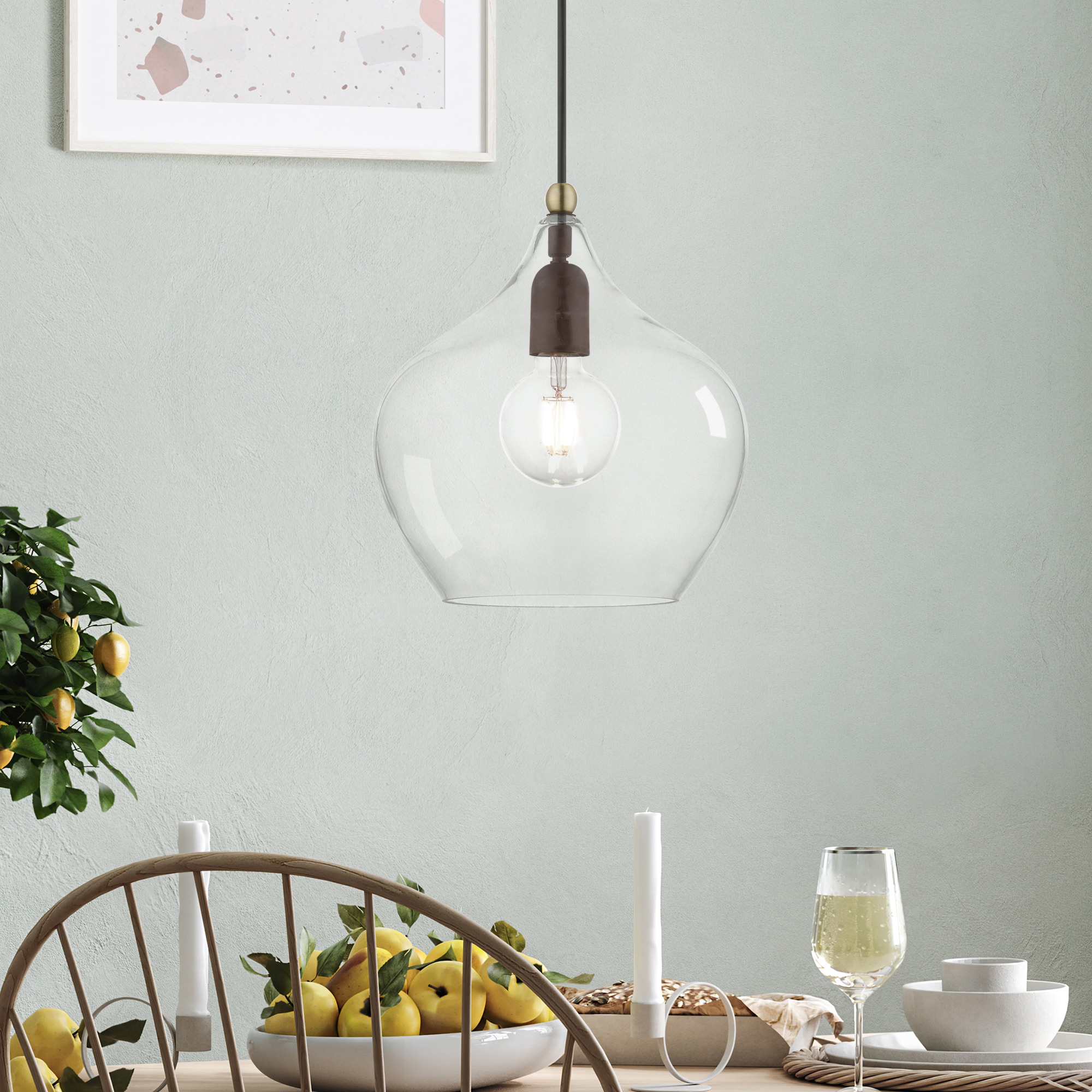 Aldrich Clear Glass Pendant Light with Bronze and Brass Accents