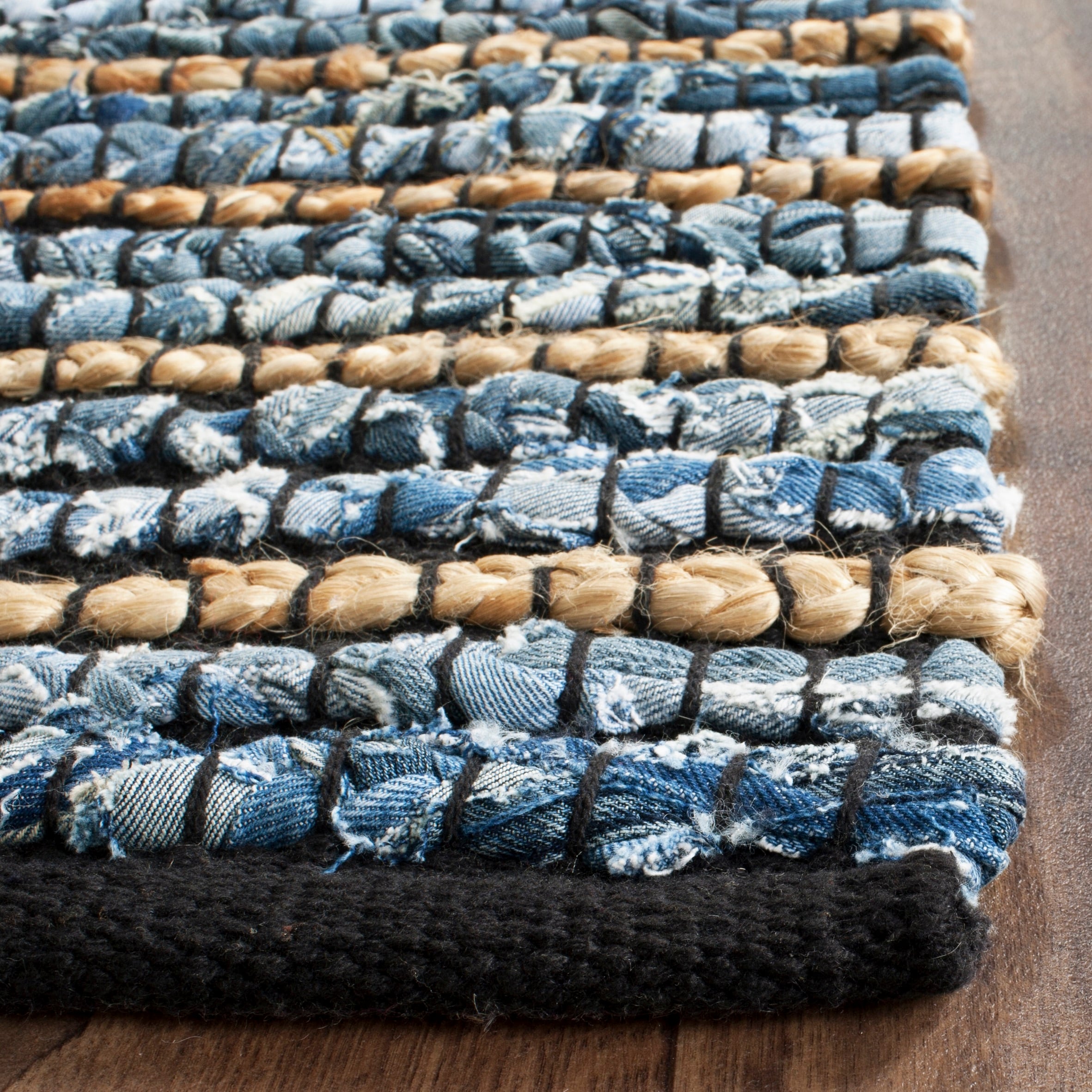 Boho-Chic Handwoven Cotton Rug in Blue/Natural - 6' Square