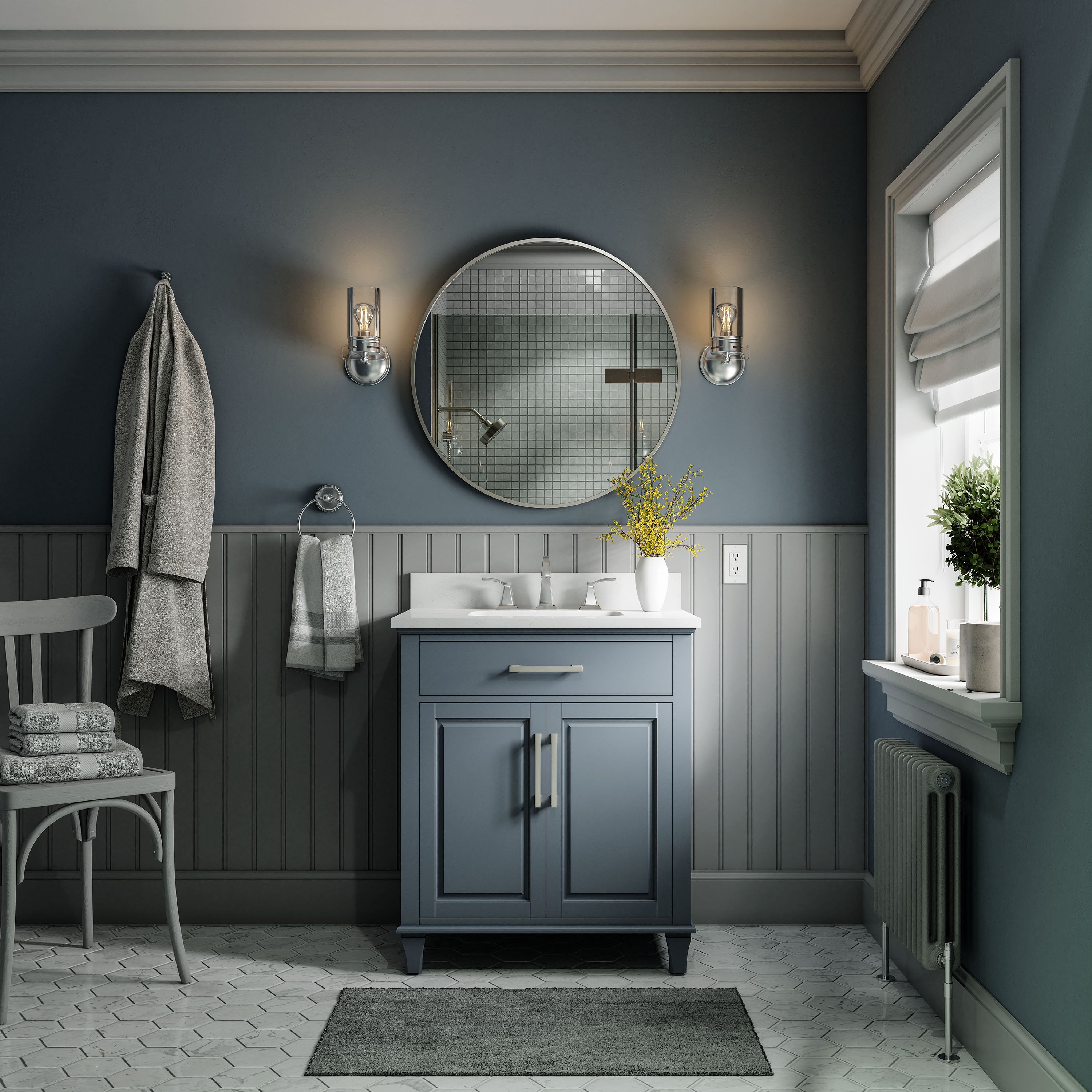 allen + roth Brookview 30-in Slate Blue Undermount Single Sink Bathroom  Vanity with Carrara Engineered Marble Top at Lowes.com