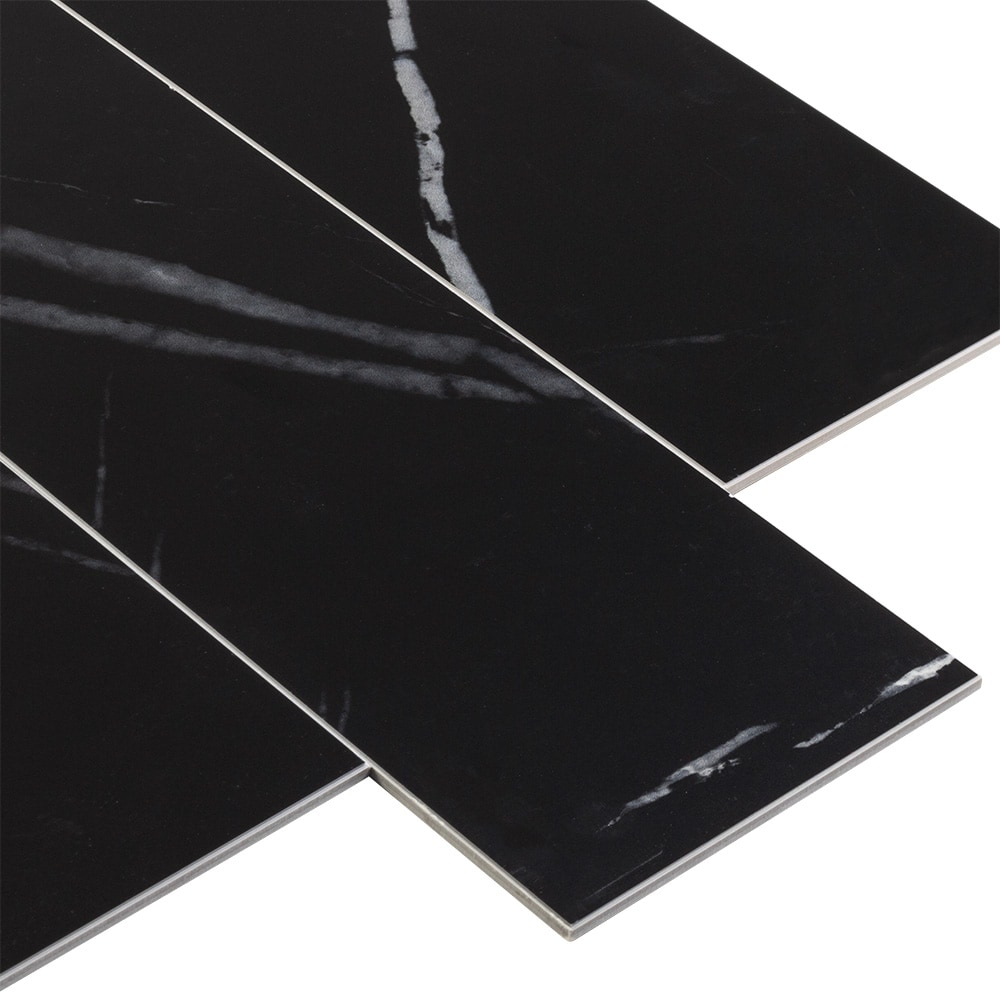 Peel&Stick Tile Fieldstone Black 4-in x 12-in Matte PVC Linear Marble Look Wall Tile (0.968-sq. ft/ Piece)