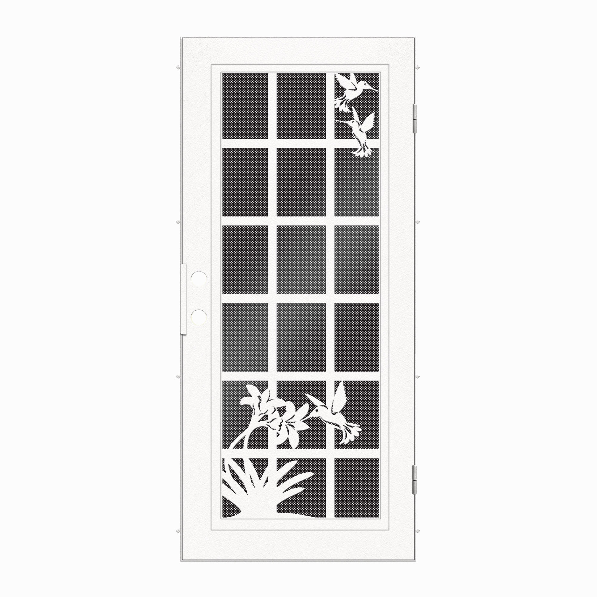 TITAN French Hummingbird Premium Aluminum Security Door 30-in x 80-in White Aluminum Surface Mount Left-Hand Outswing Security Door with Black Screen -  3S2034CL1WT00A