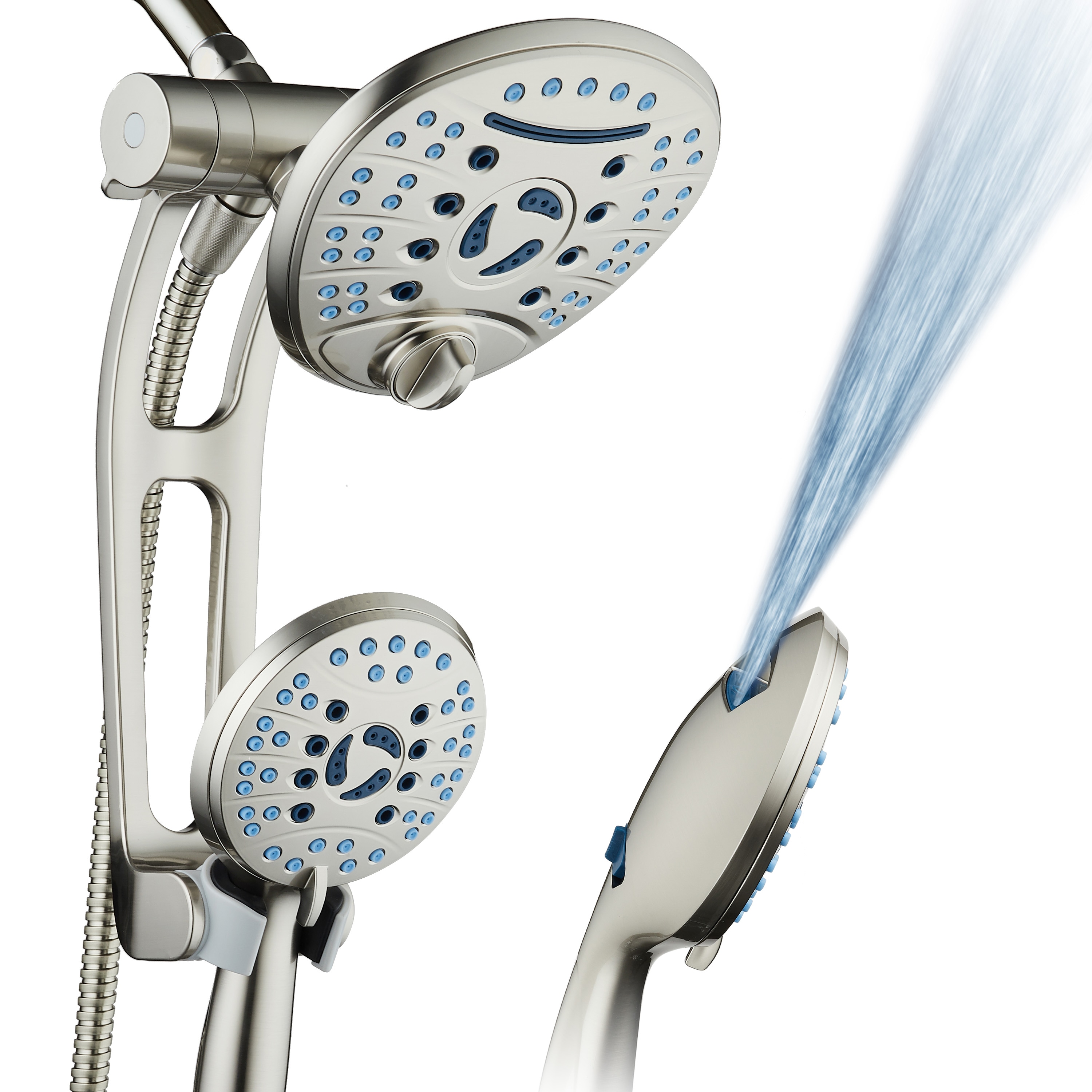 Aqua SLIM Dual Shower Head Rain Waterfall Brushed Nickel 