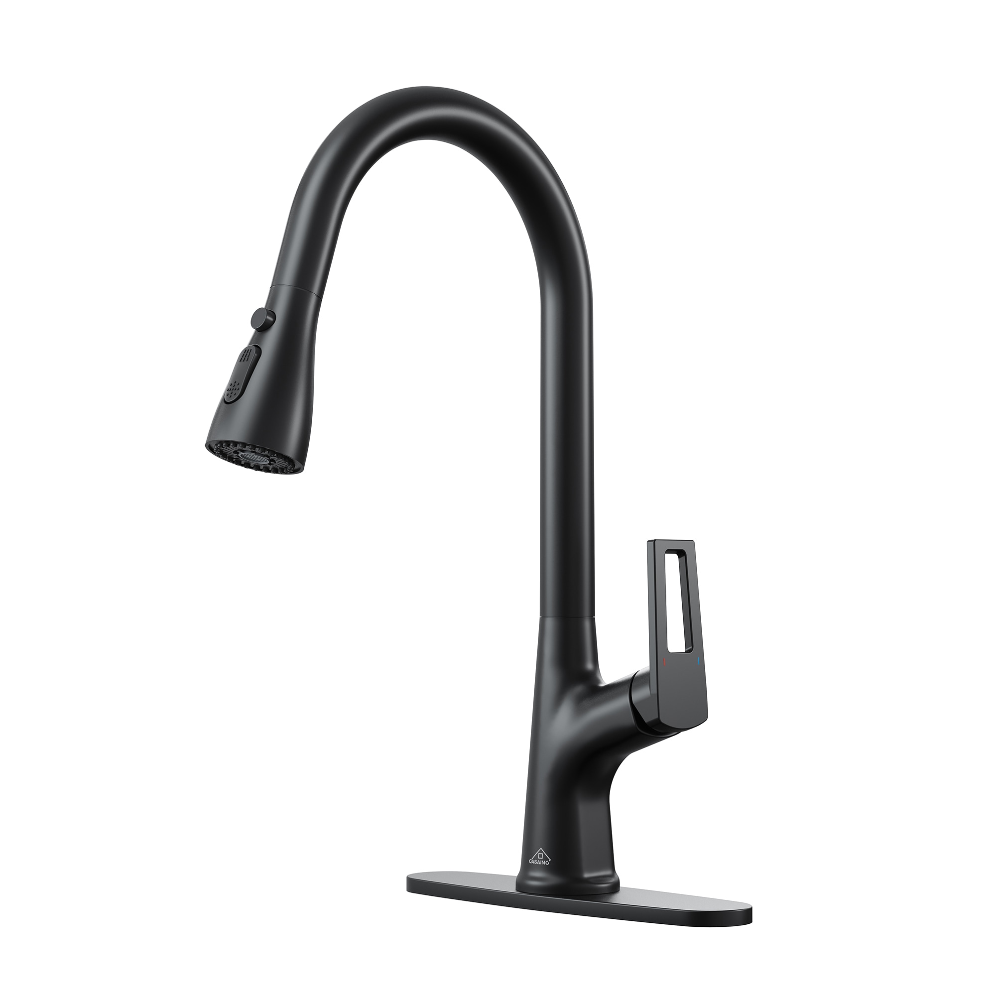 CASAINC CASA02GP13NS Matte Black Single Handle Deck-mount Pull-out Kitchen Faucet with Sprayer ( Deck Plate Included )