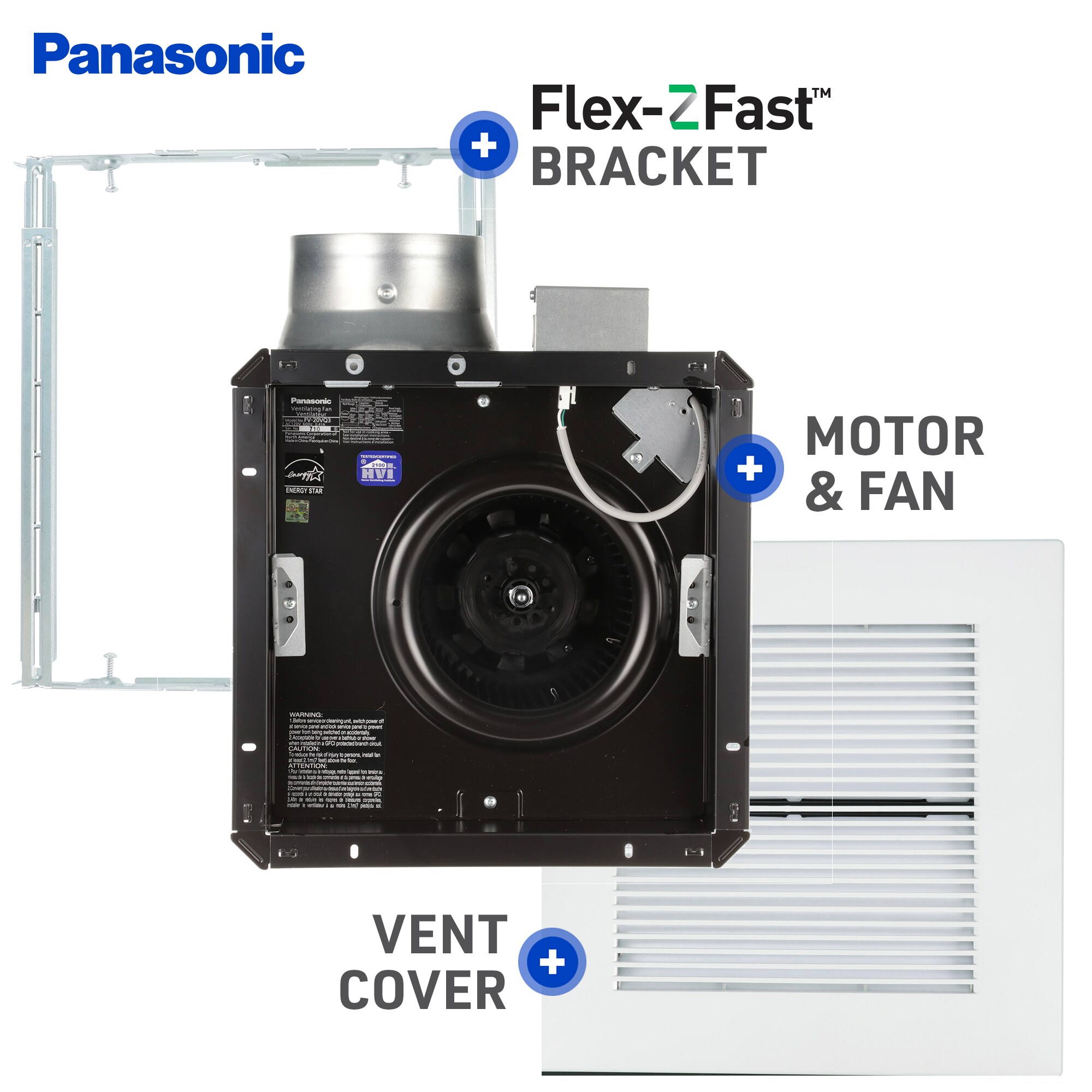 Panasonic WhisperCeiling 1.3-Sone 190-CFM White Bathroom Fan ENERGY STAR