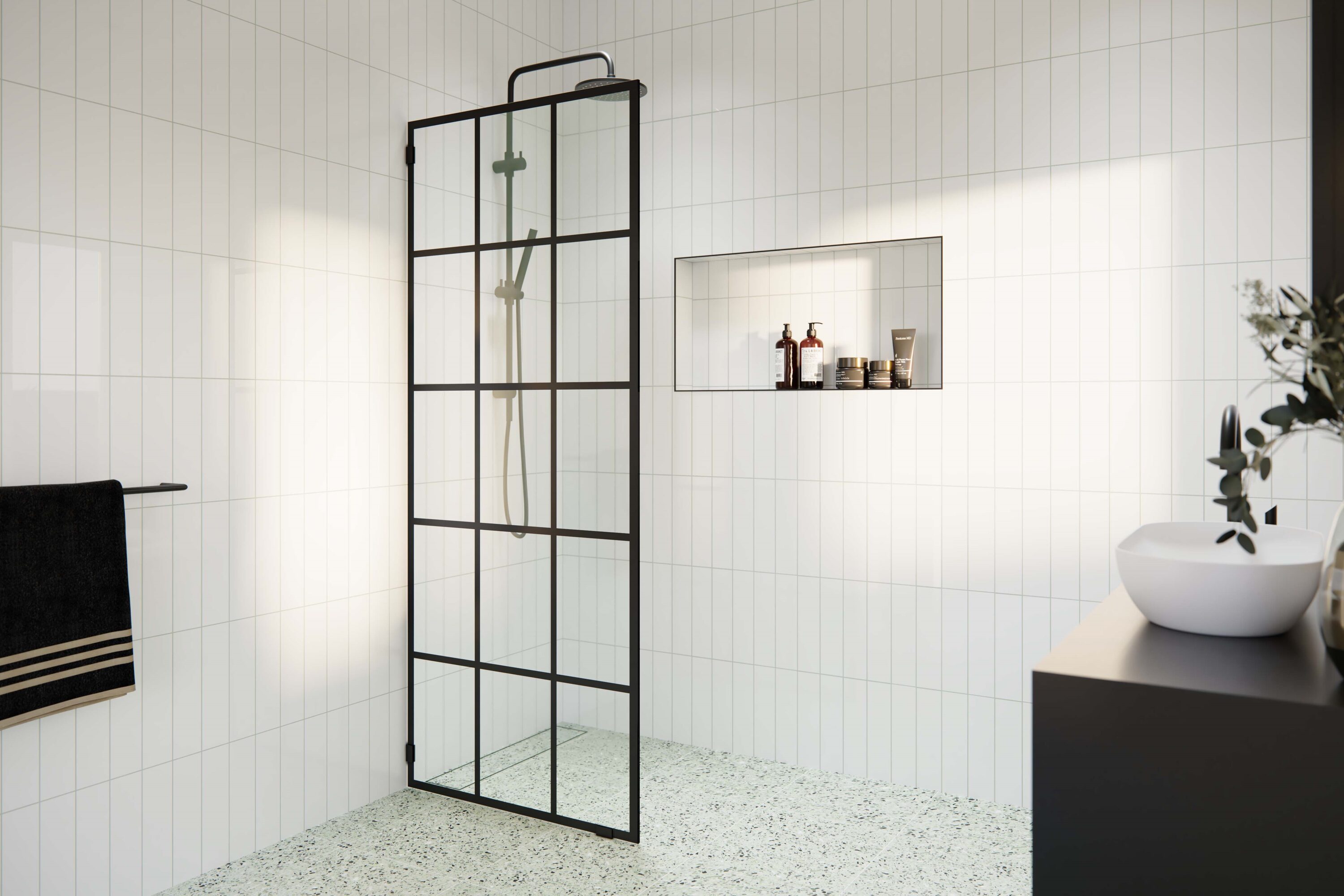 Glass Warehouse Esprit Matte Black 32-in W x 78-in H Frameless Fixed Shower Door 3/8-in Thick Tempered Glass