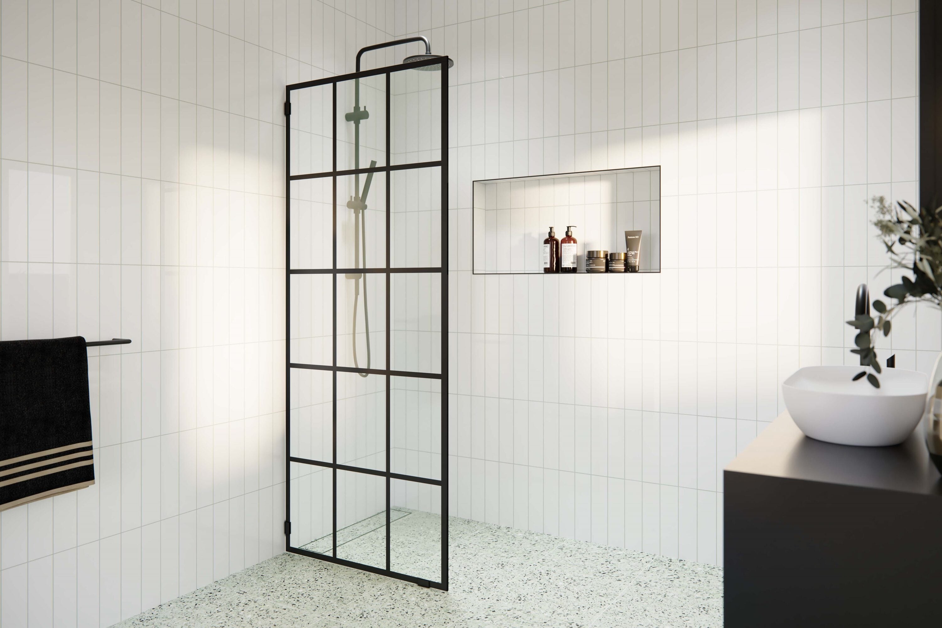 Glass Warehouse Esprit Matte Black 32-in W x 78-in H Frameless Fixed Shower Door 3/8-in Thick Tempered Glass