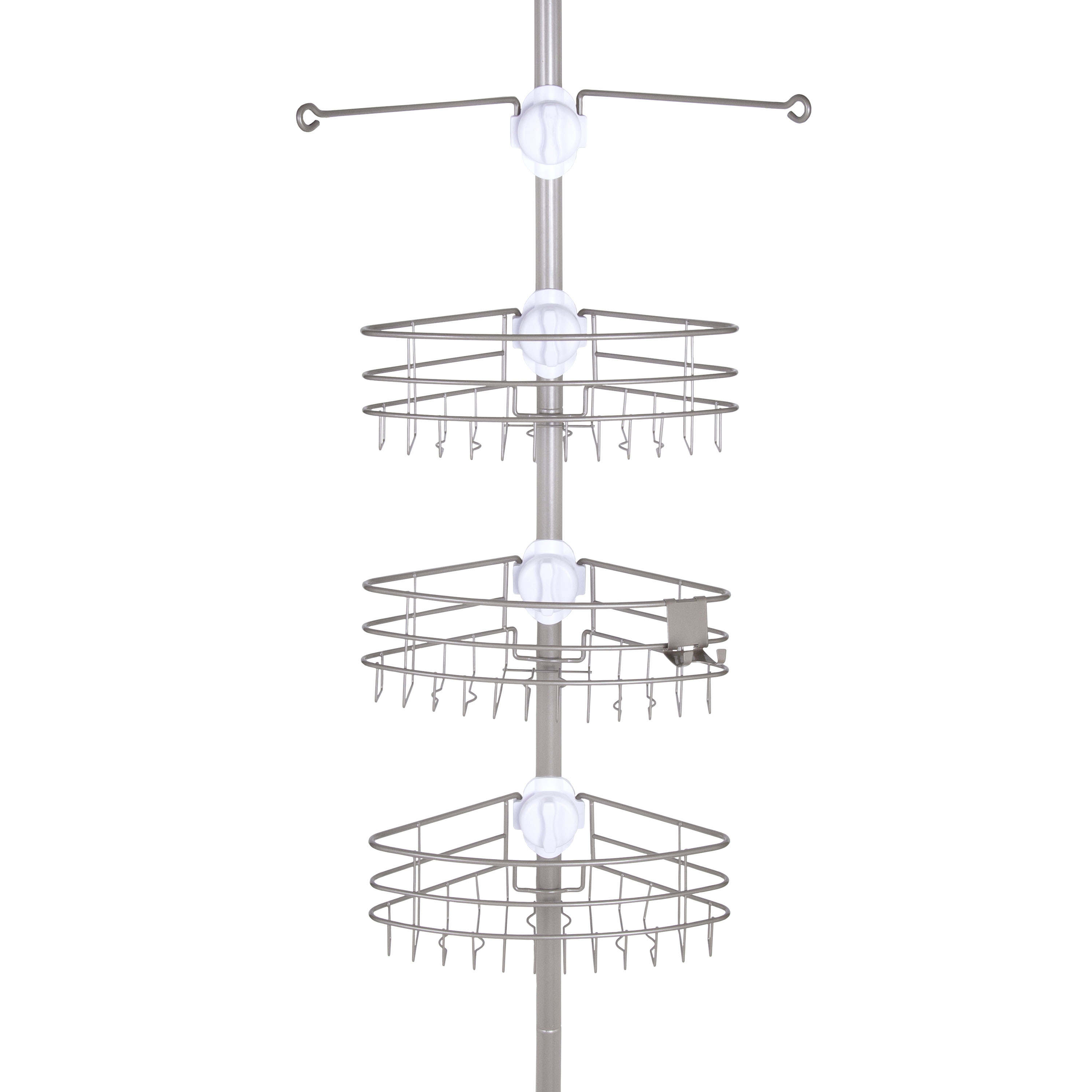 Kenney KN614128 Brushed Nickel Steel 3 -Shelf Tension pole Freestanding shower caddy 8-in x 8-in x 108-in