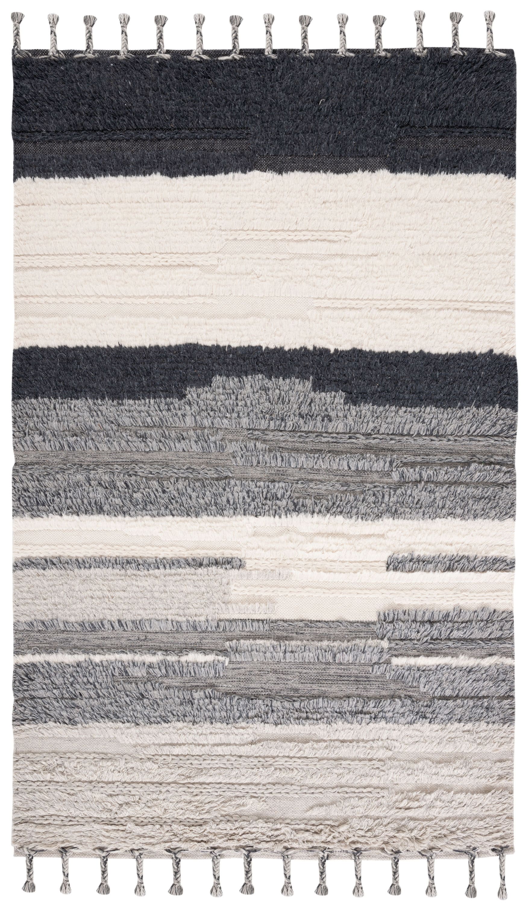 Kenya Hand-Knotted Gray Wool Striped Area Rug